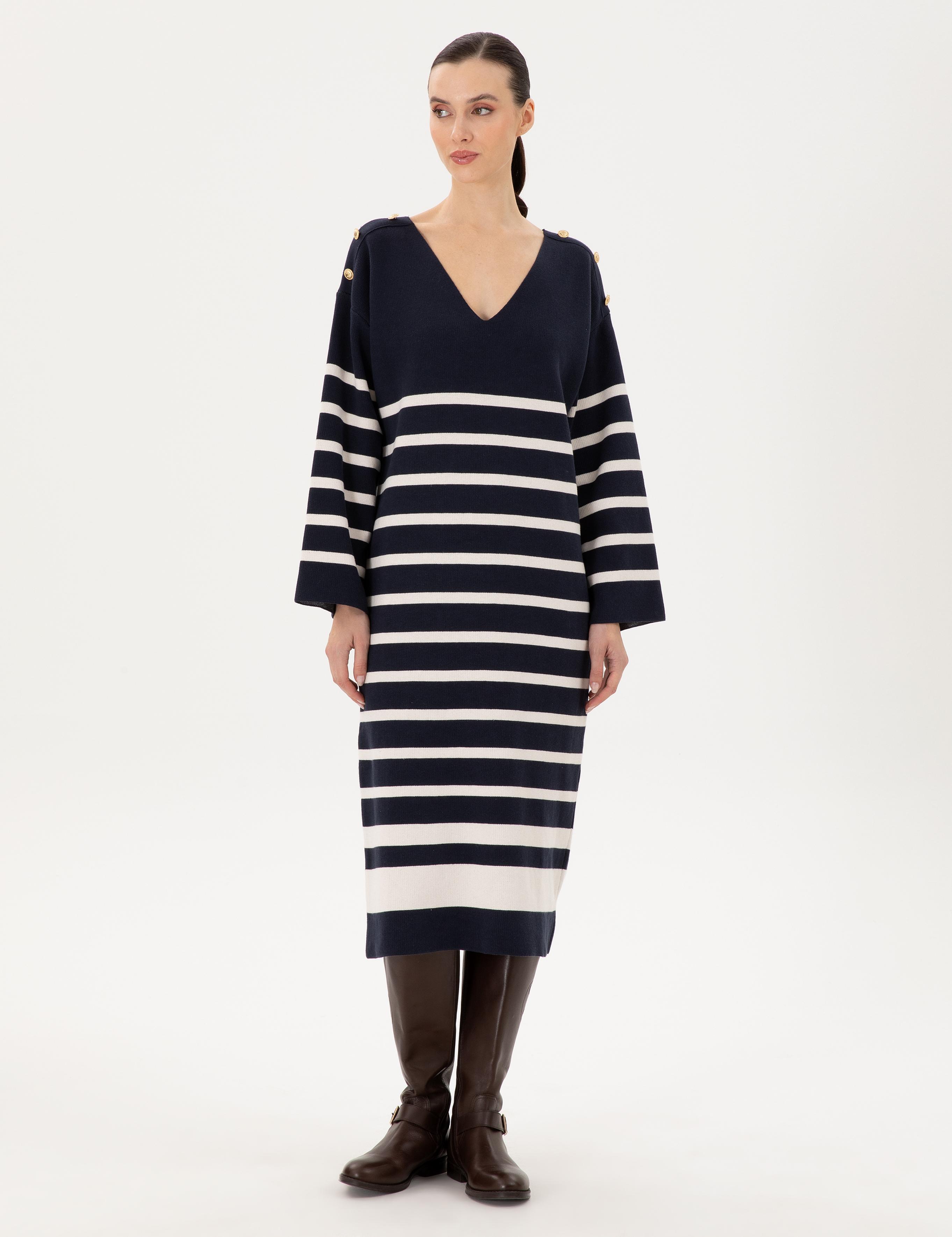 Lacivert Regular Fit Triko Elbise