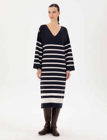 Lacivert Regular Fit Triko Elbise