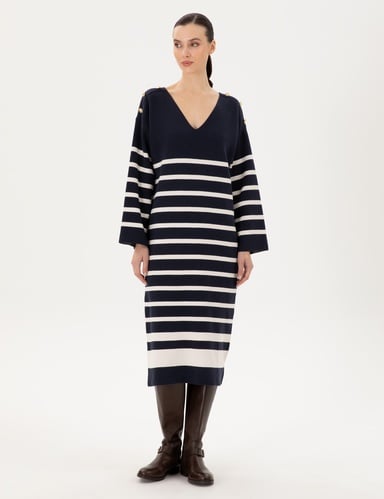 Lacivert Regular Fit Triko Elbise