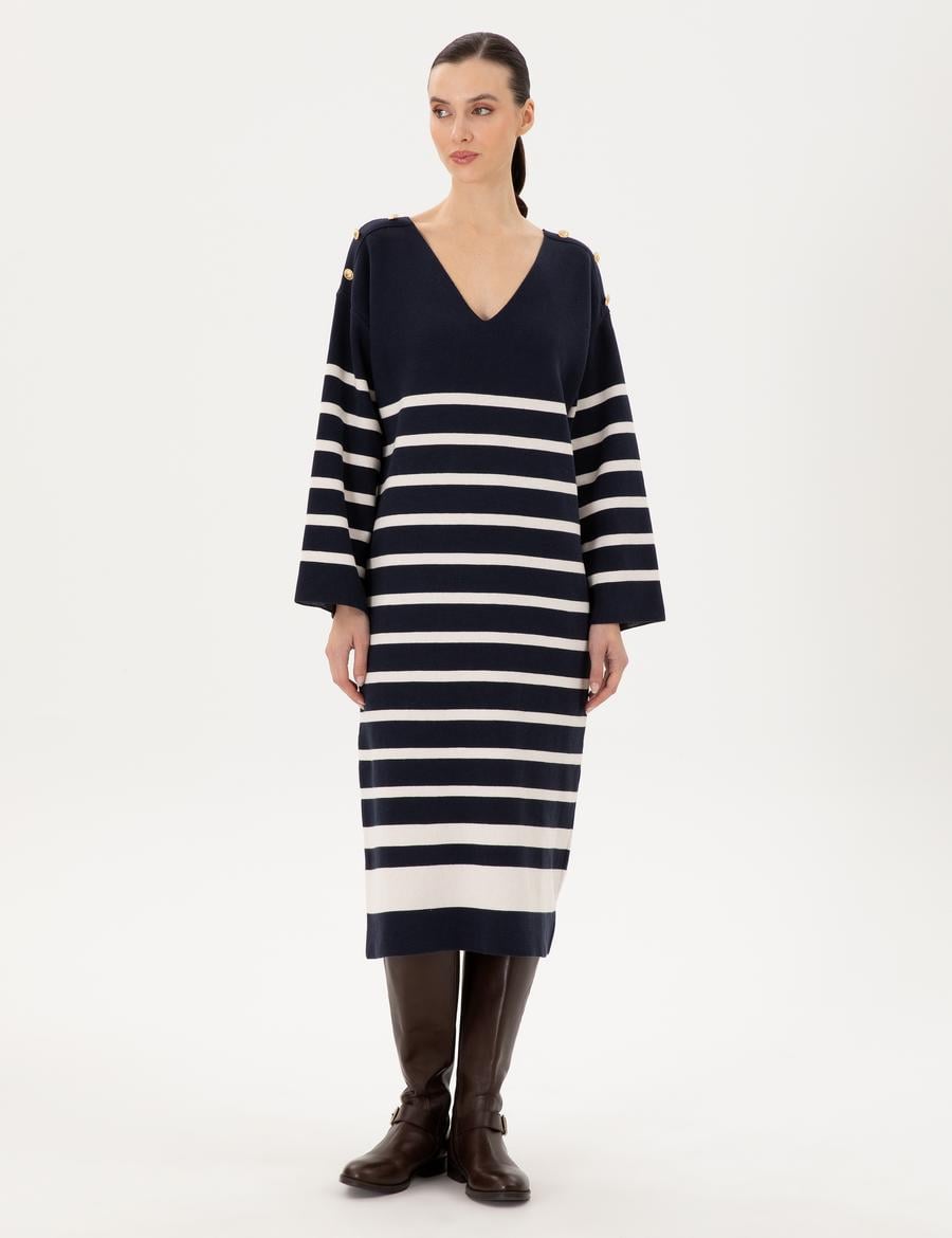 Lacivert Regular Fit Triko Elbise