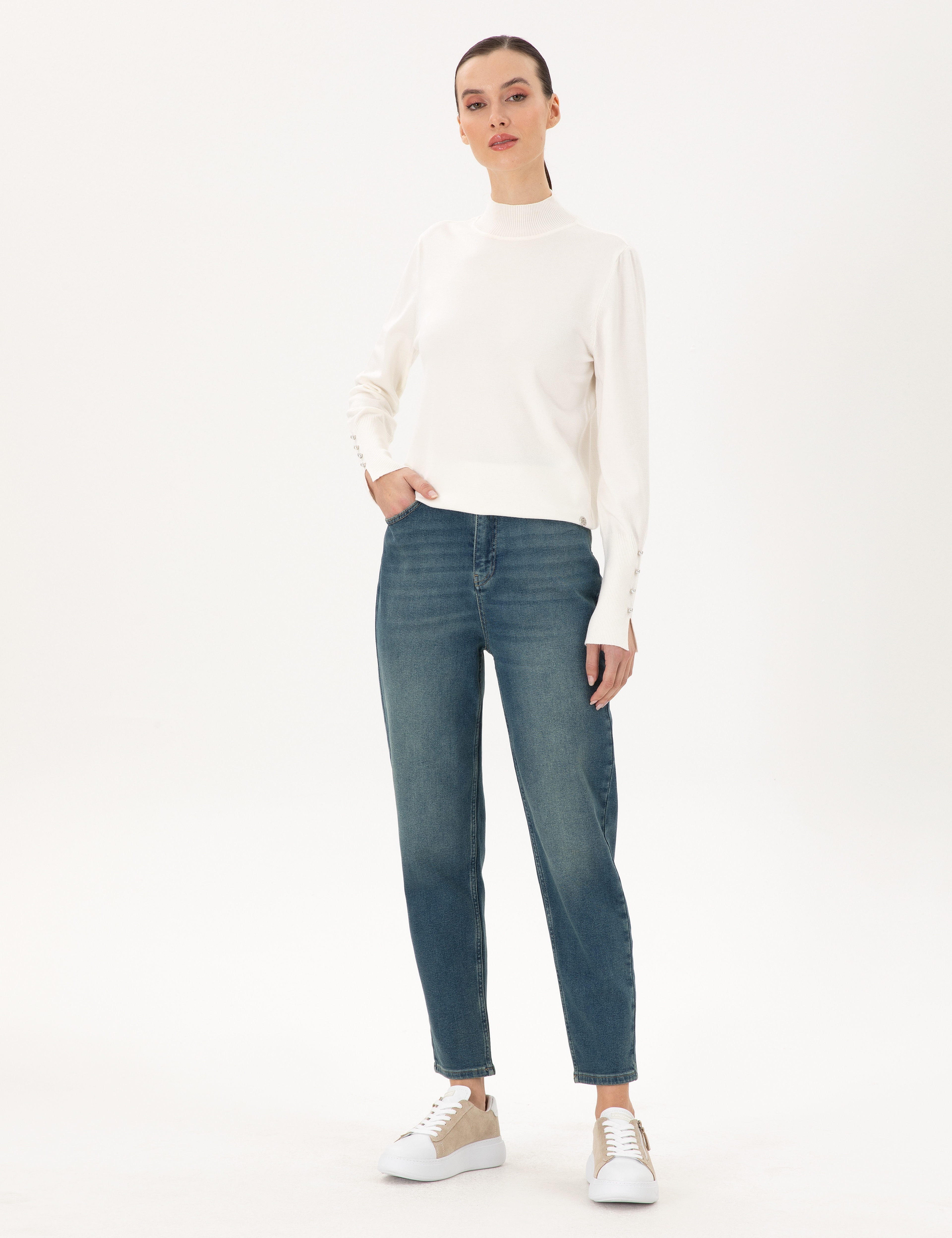 Açık Mavi Mom High Waist Fit Jean Pantolon - Image 1
