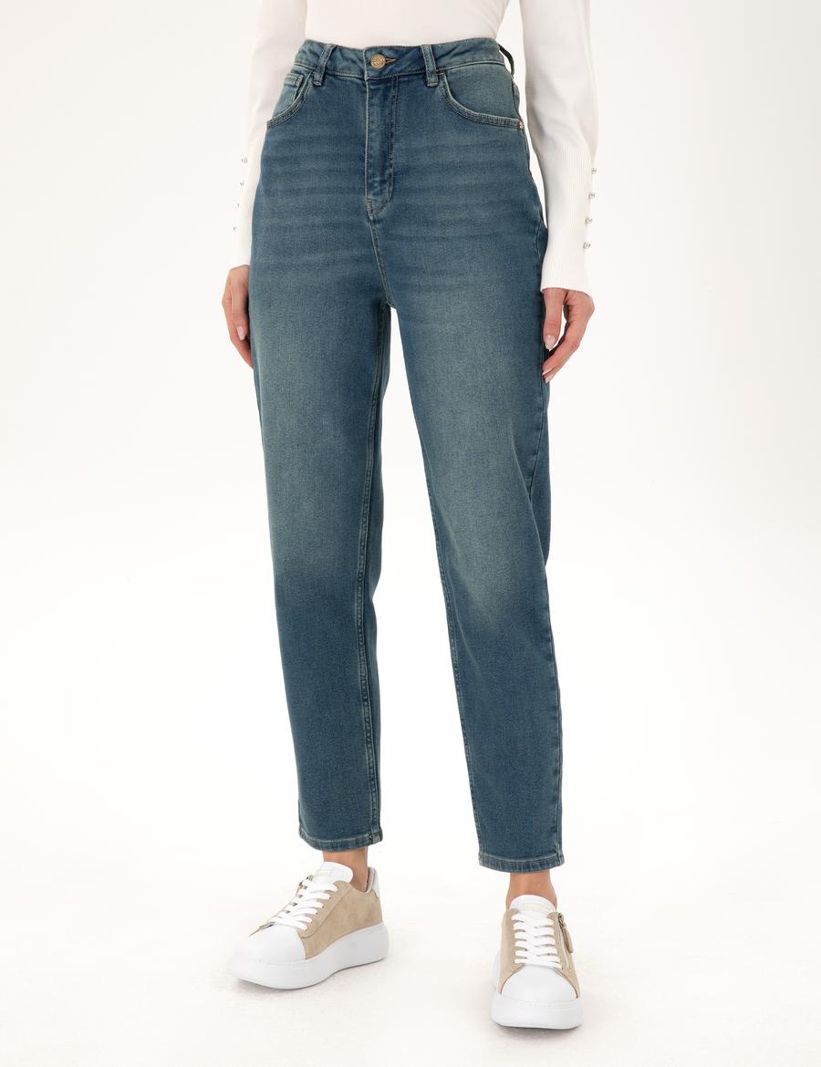 Açık Mavi Mom High Waist Fit Jean Pantolon