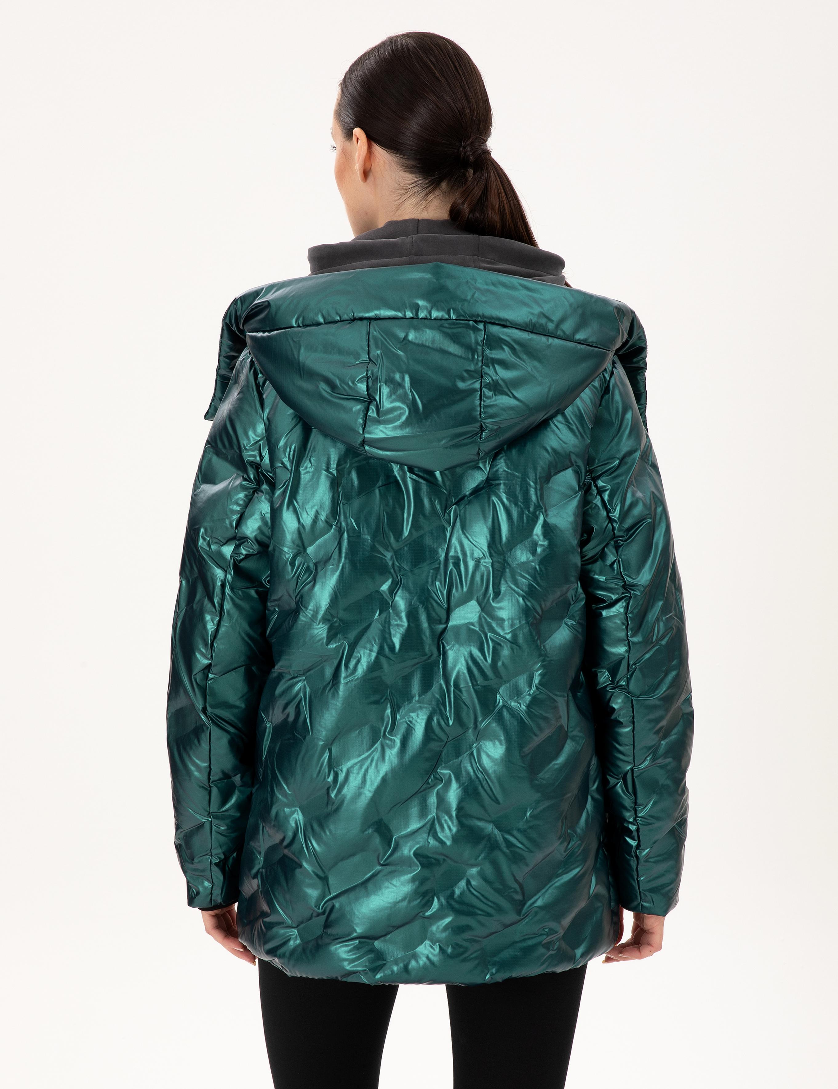Zümrüt Kapüşonlu Parlak Mont
