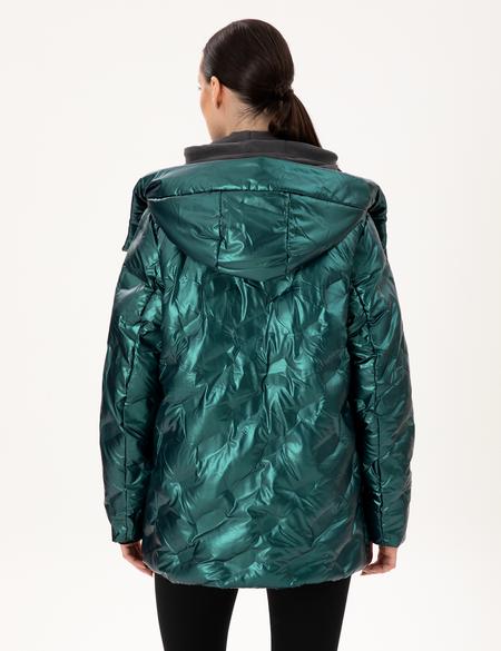 Zümrüt Kapüşonlu Parlak Mont - 50290344040