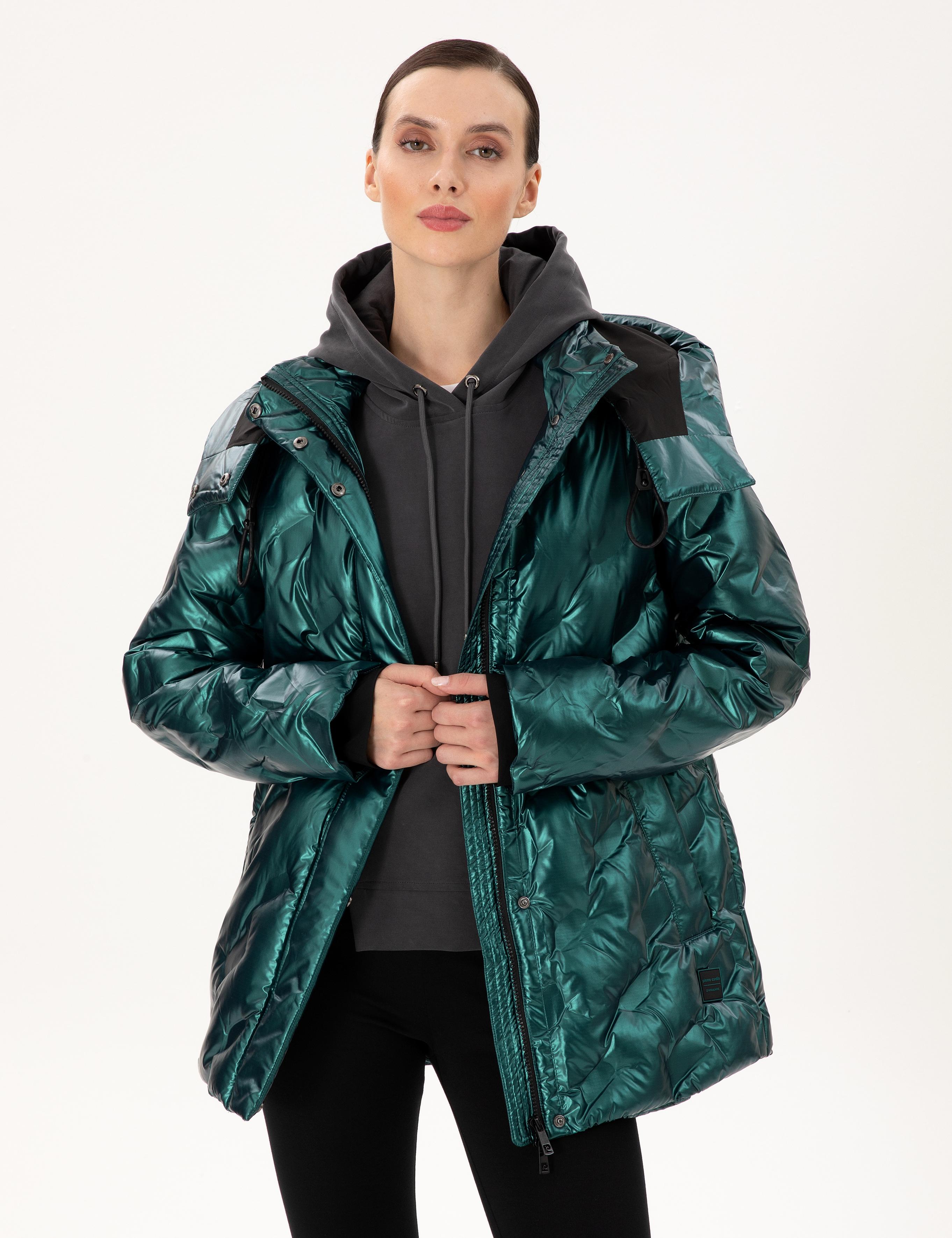 Zümrüt Kapüşonlu Parlak Mont