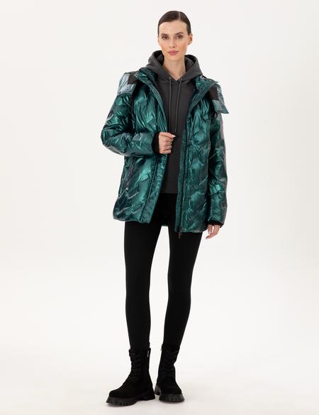 Zümrüt Kapüşonlu Parlak Mont - 50290344040
