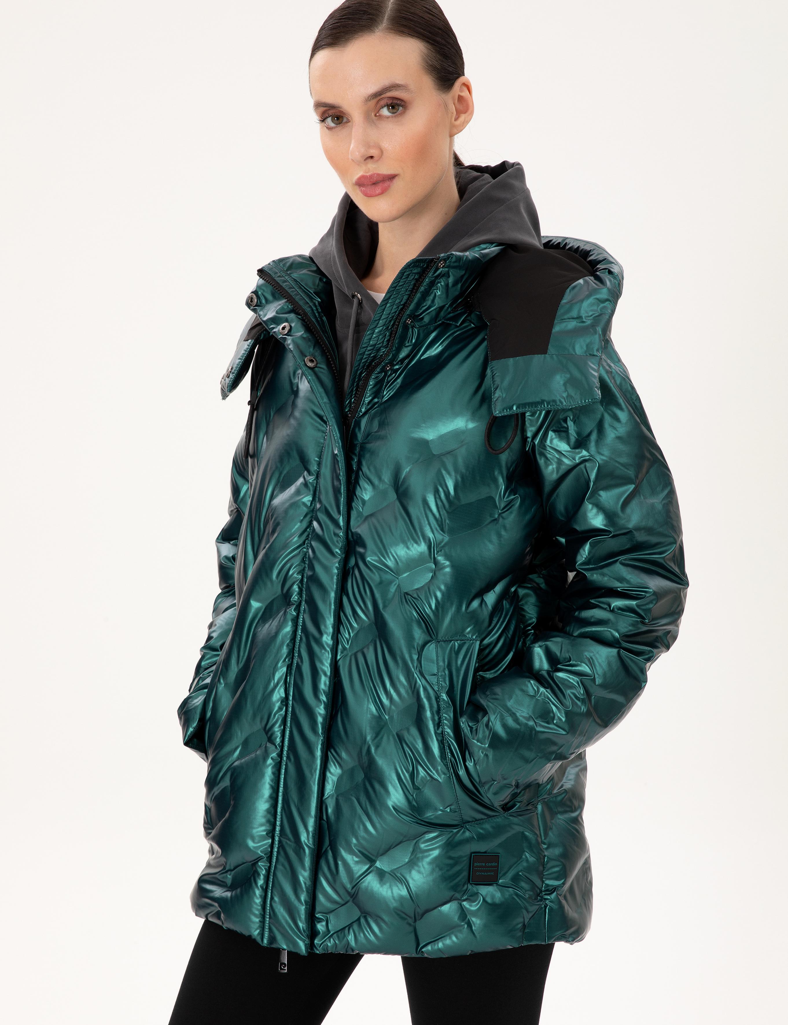 Zümrüt Kapüşonlu Parlak Mont