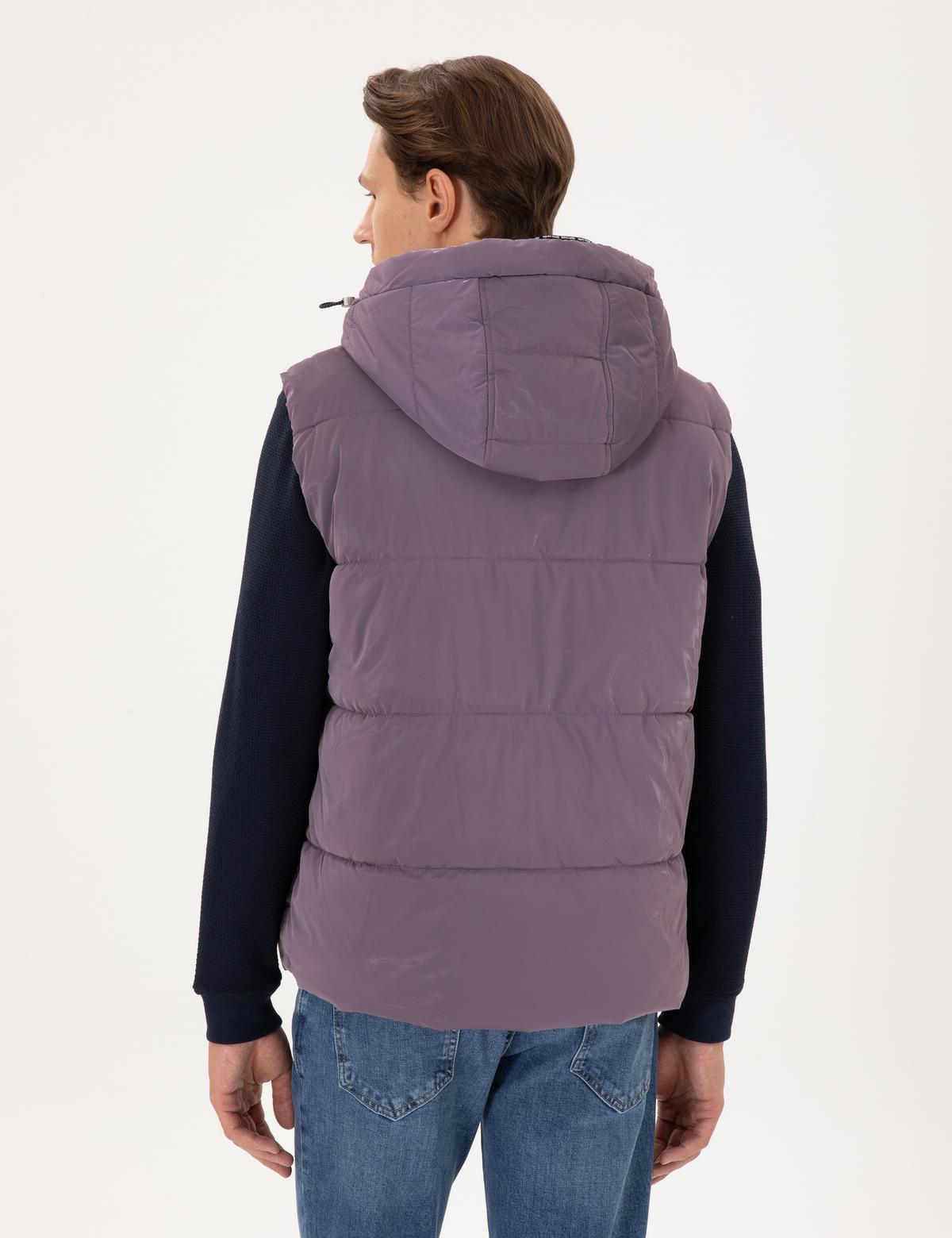 Mor Kapüşonlu Şişme Sıcak Tutan Yelek - 50293233034