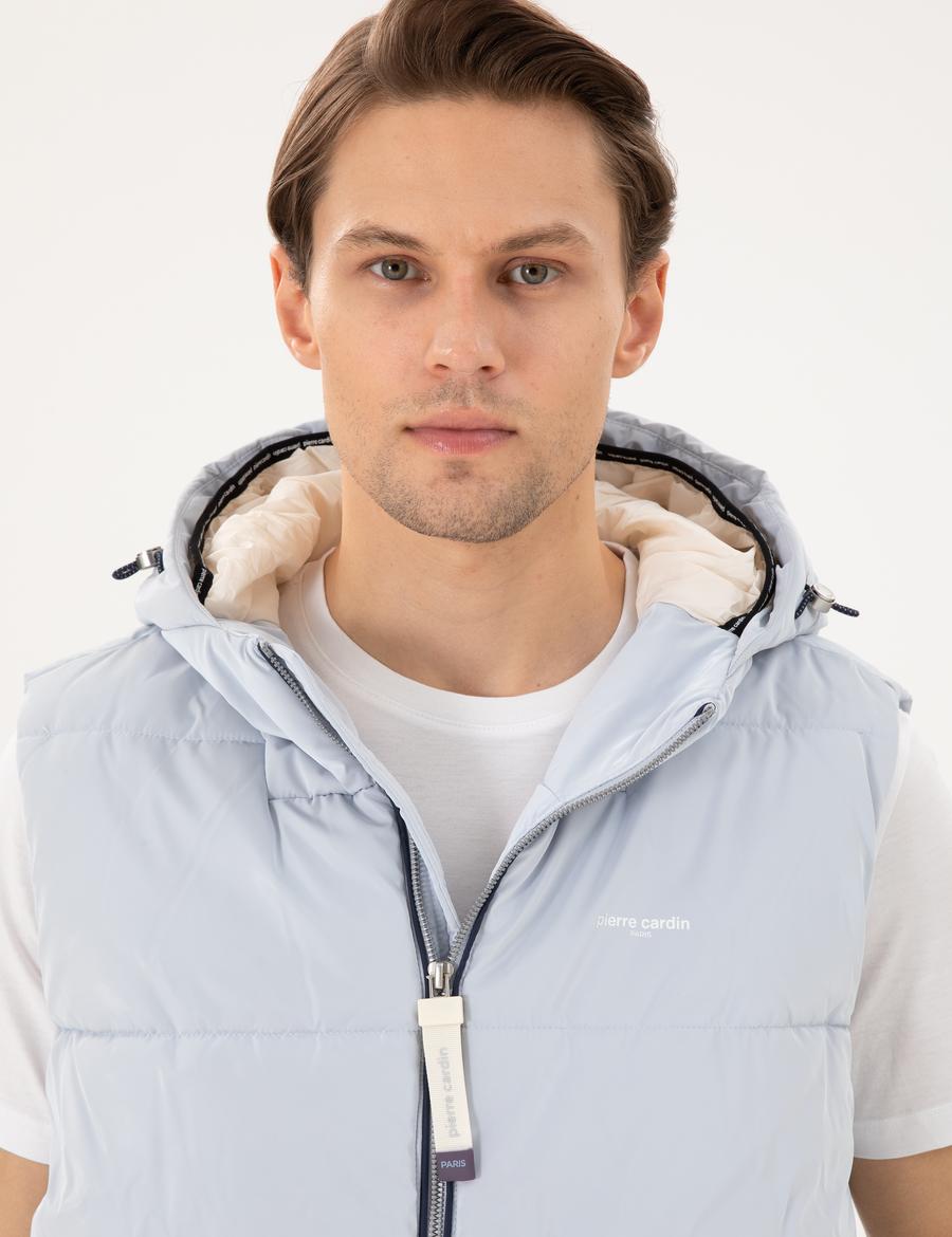 Açık Mavi Kapüşonlu Şişme Sıcak Tutan Yelek