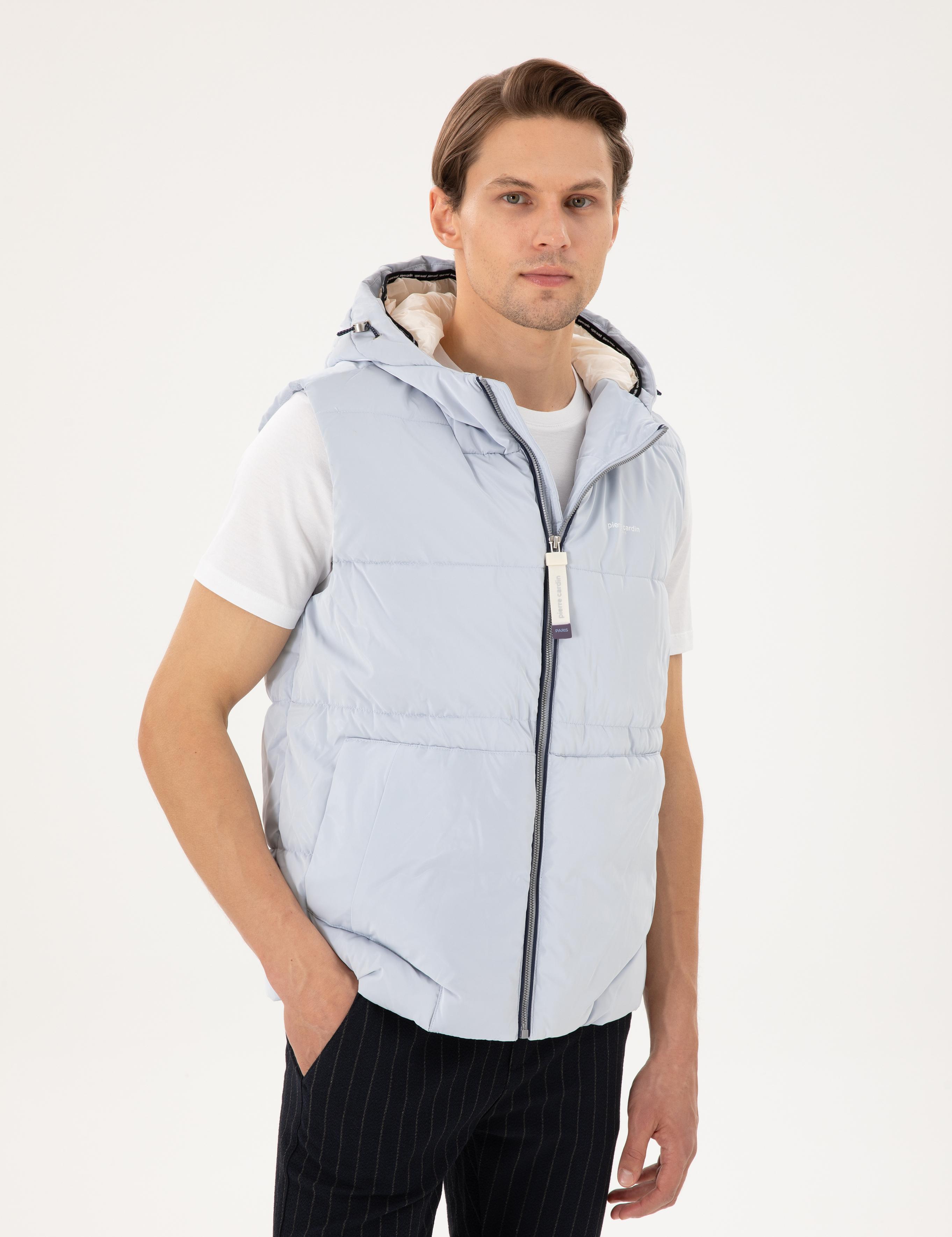 Açık Mavi Kapüşonlu Şişme Sıcak Tutan Yelek