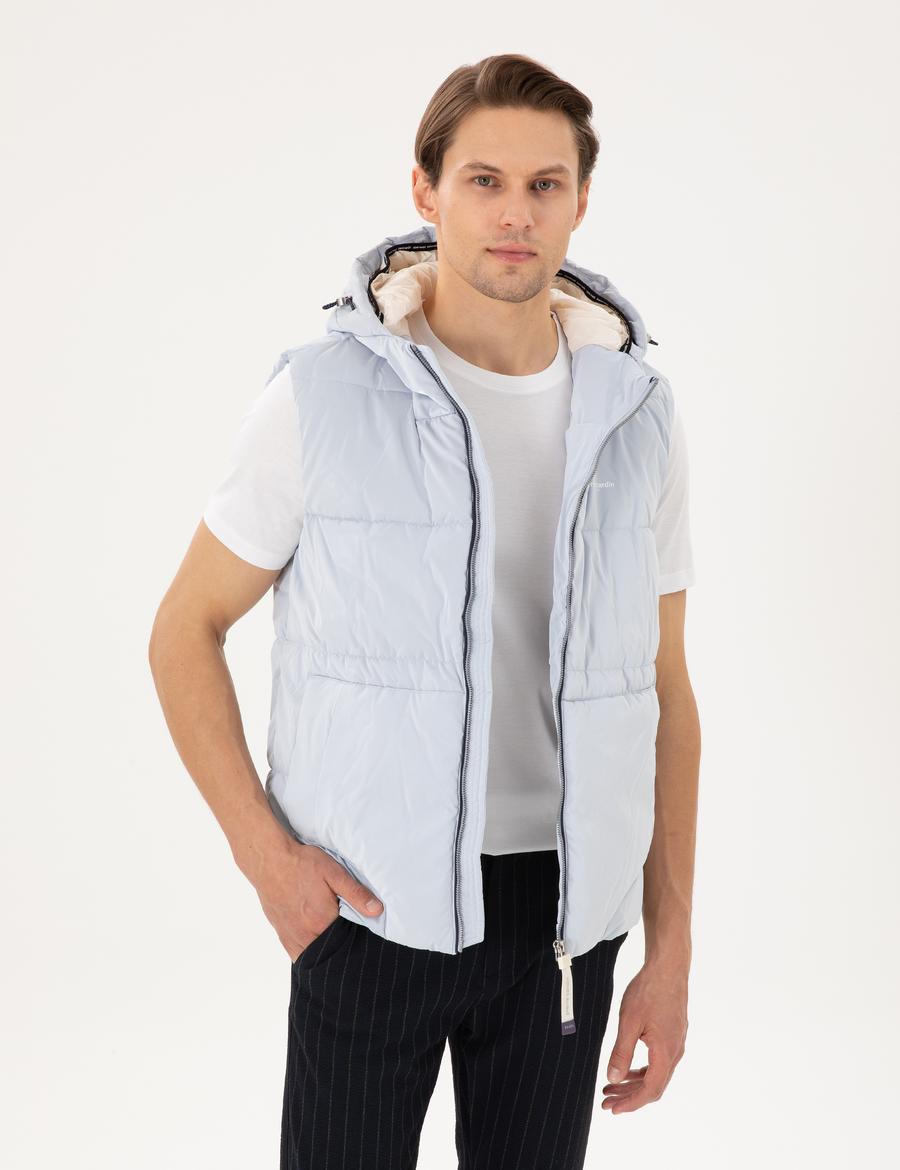 Açık Mavi Kapüşonlu Şişme Sıcak Tutan Yelek