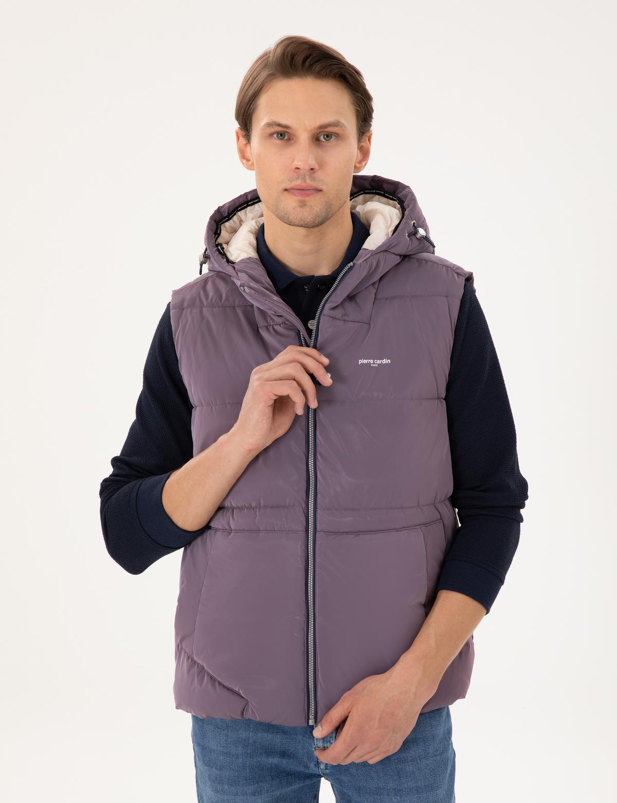 Mor Kapüşonlu Şişme Sıcak Tutan Yelek - 50293233034