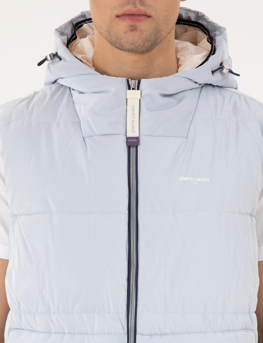 Açık Mavi Kapüşonlu Şişme Sıcak Tutan Yelek