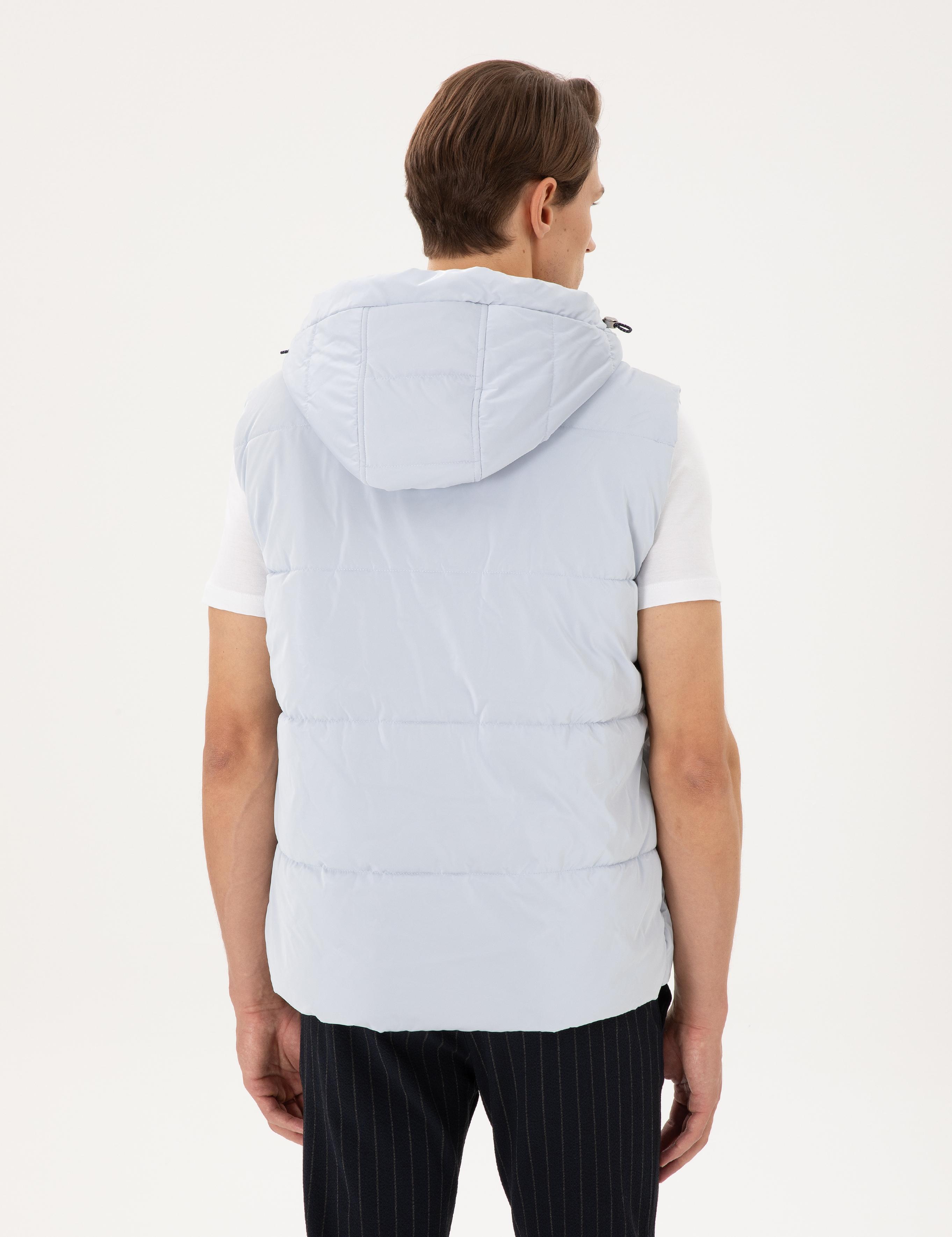 Açık Mavi Kapüşonlu Şişme Sıcak Tutan Yelek