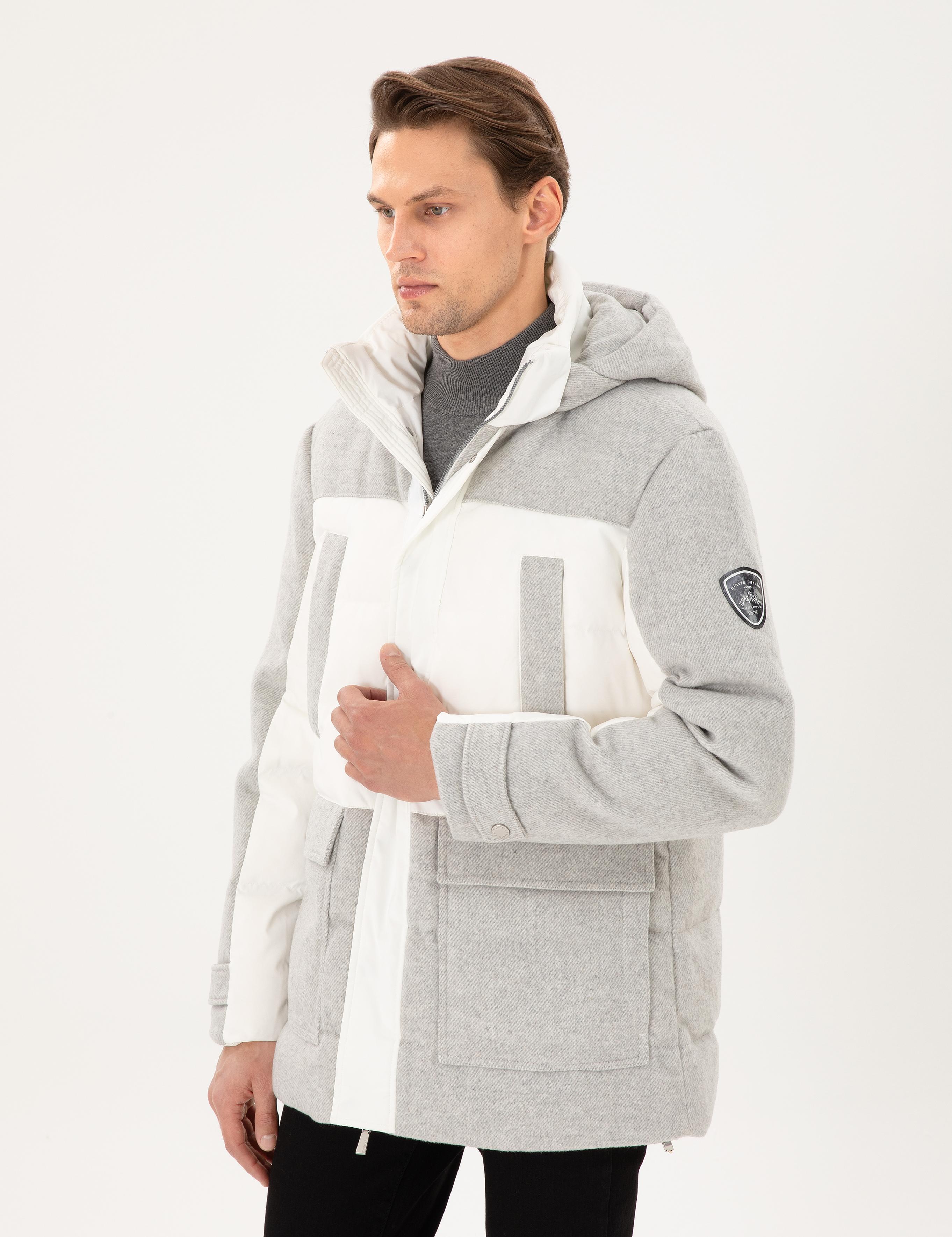 Gri Kapüşonlu Kaz Tüyü Sıcak Tutan Şişme Mont