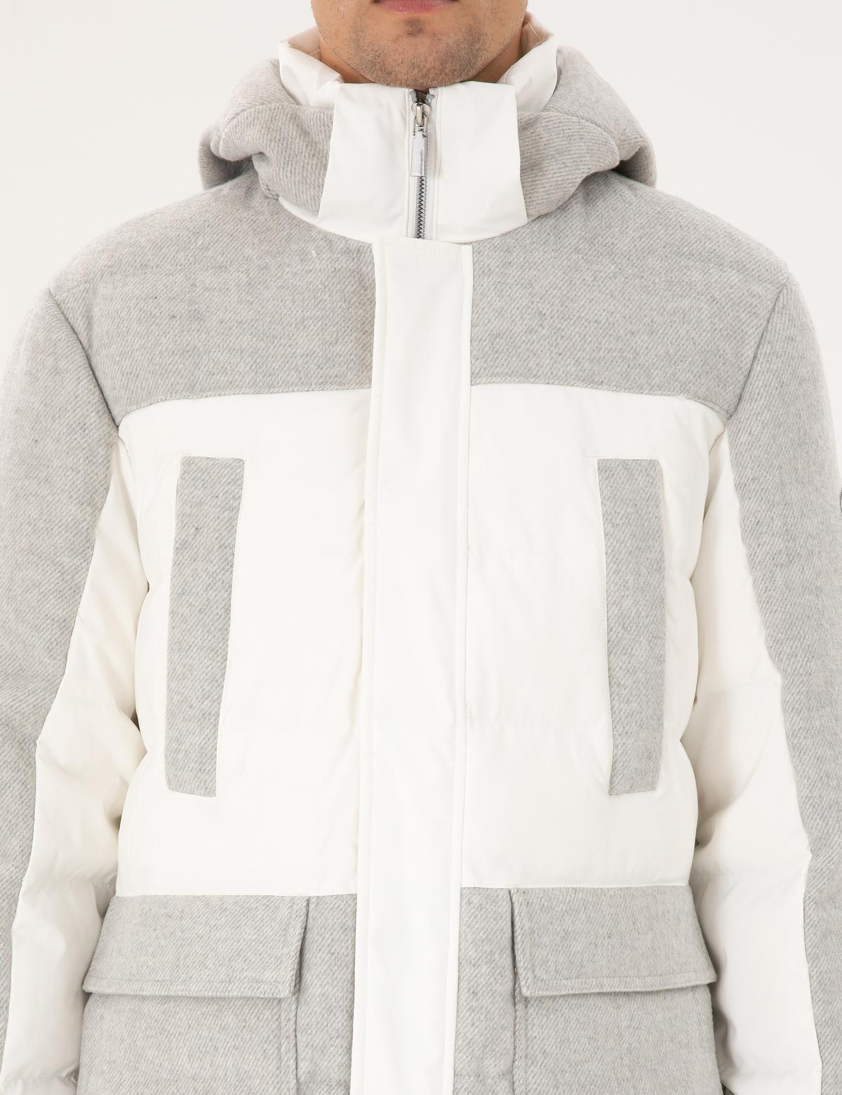 Gri Kapüşonlu Kaz Tüyü Sıcak Tutan Şişme Mont - 50291016044