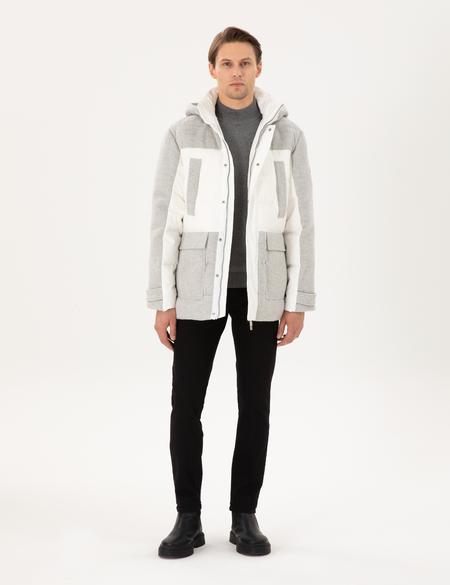 Gri Kapüşonlu Kaz Tüyü Sıcak Tutan Şişme Mont - 50291016044