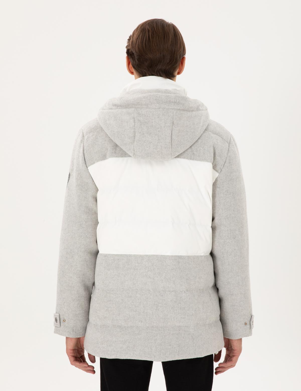 Gri Kapüşonlu Kaz Tüyü Sıcak Tutan Şişme Mont - 50291016044