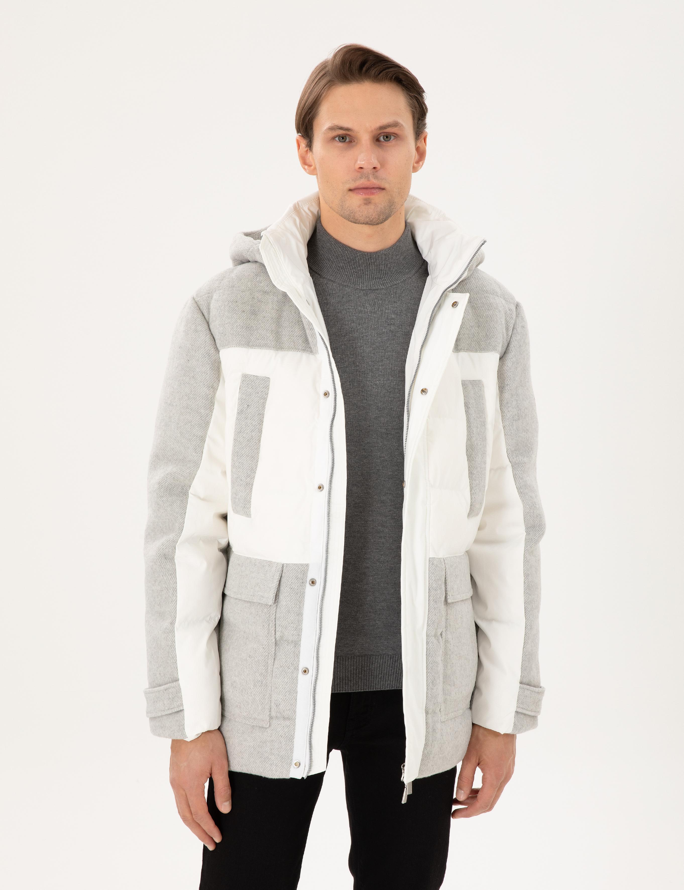 Gri Kapüşonlu Kaz Tüyü Sıcak Tutan Şişme Mont