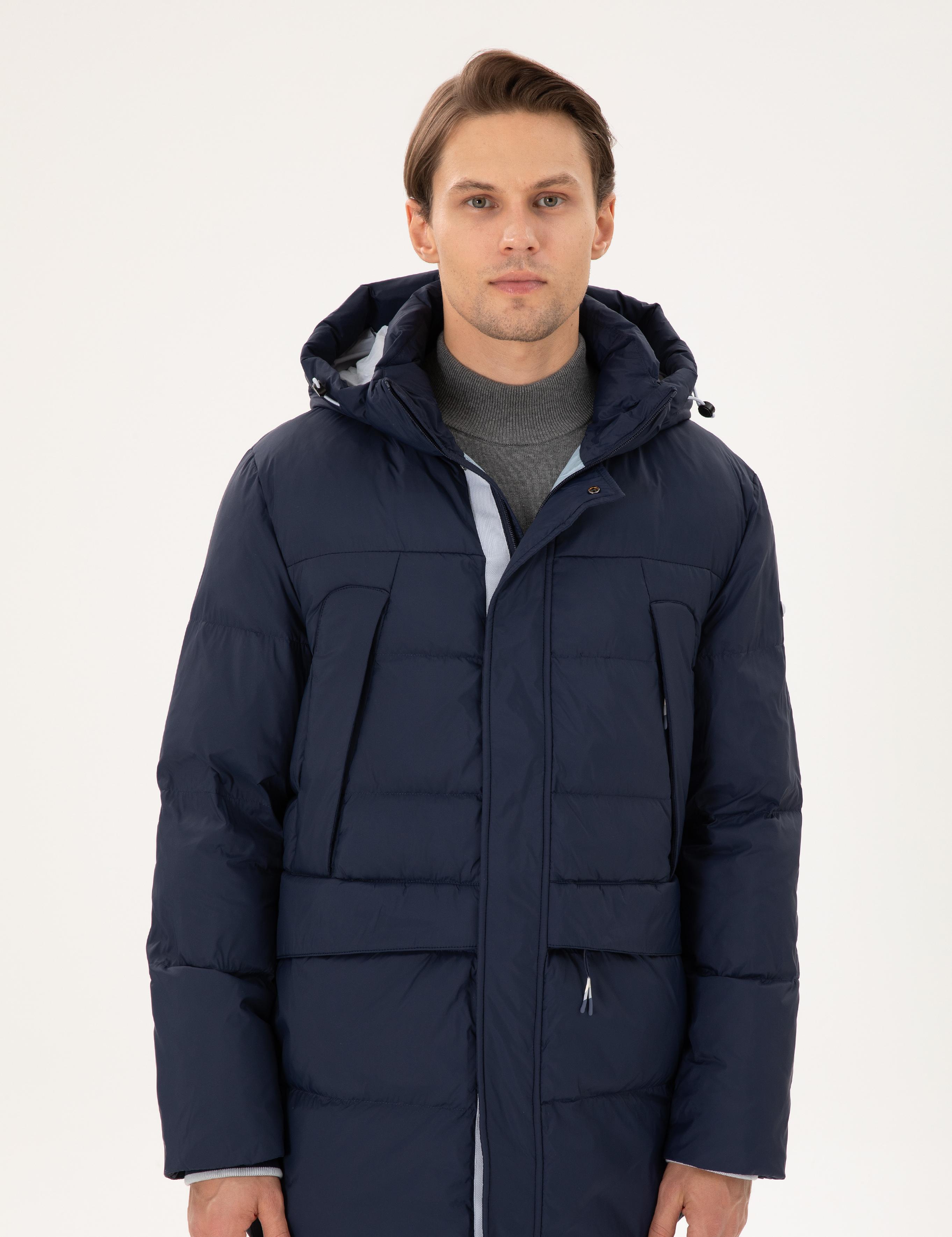 Lacivert Kapüşonlu Şişme Kaban