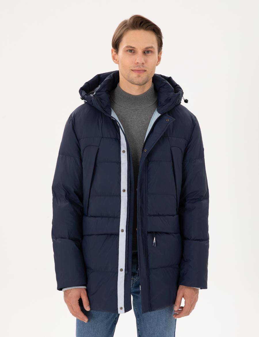 Lacivert Kapüşonlu Şişme Kaban