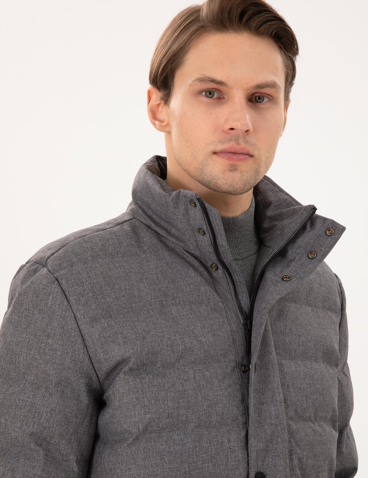 Gri Kaz Tüyü Sıcak Tutan Mont - 50293805007