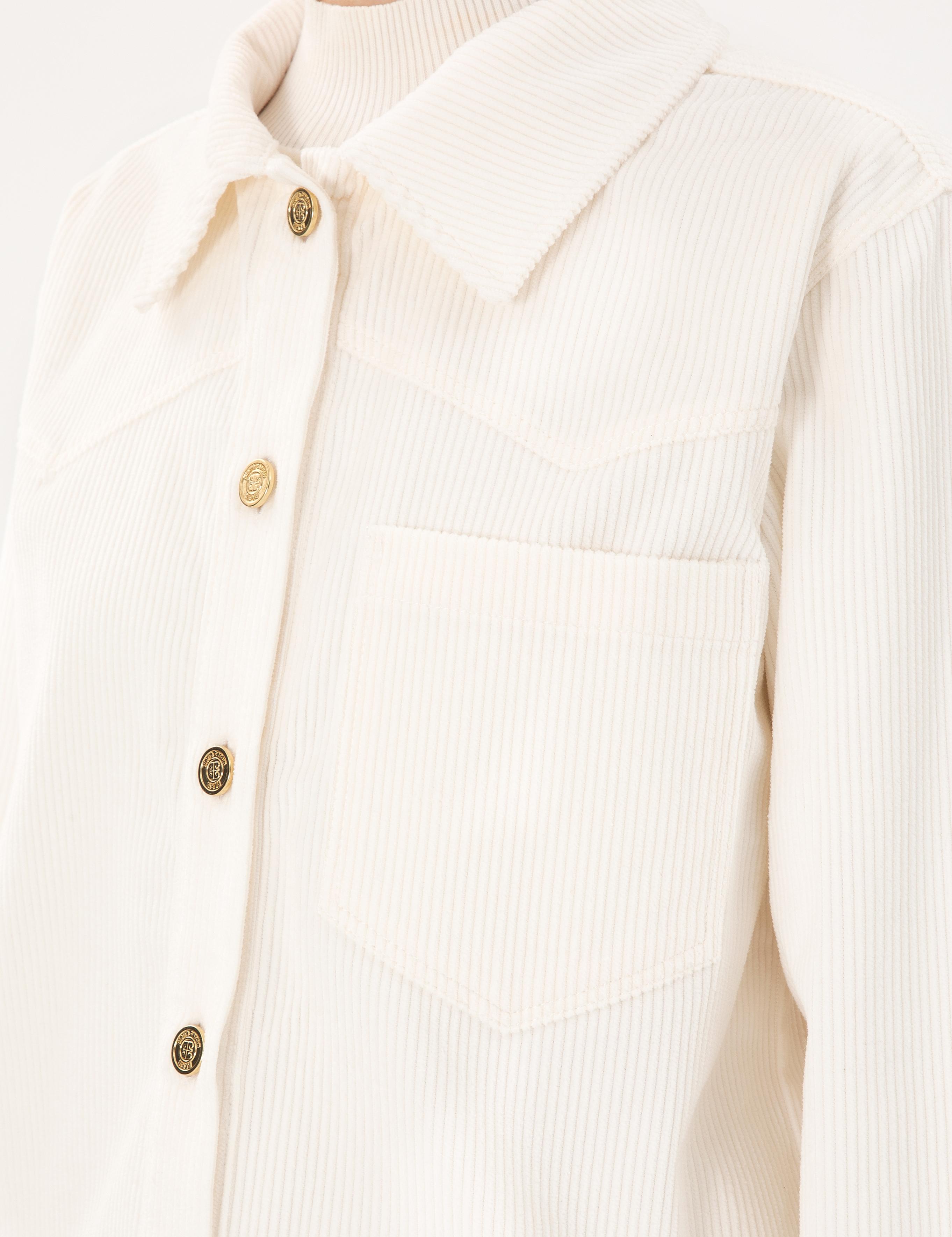 Ekru Kadife Görünümlü Comfort Fit Uzun Kollu Gömlek