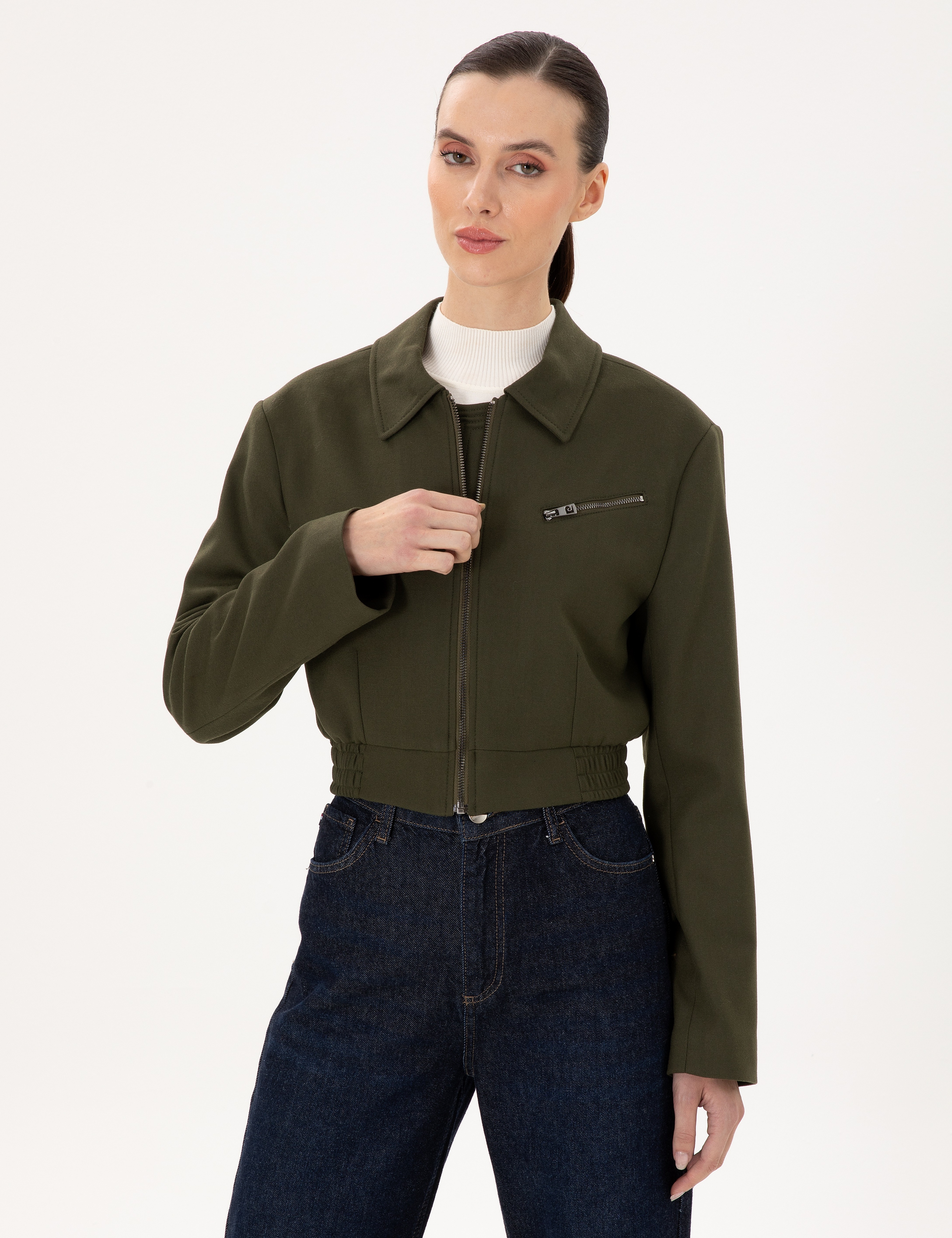 Haki Crop Top Ceket - Image 1