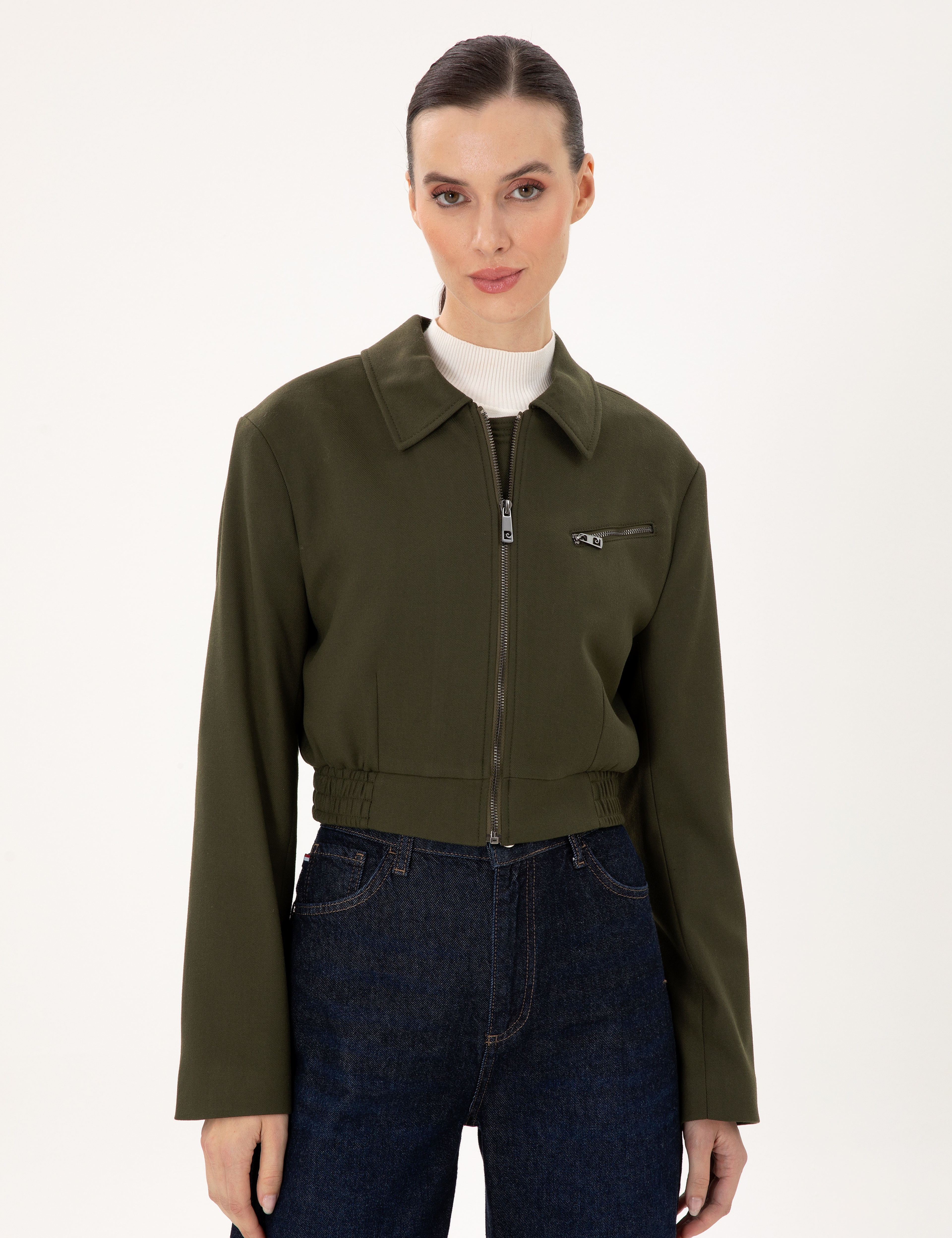Haki Crop Top Ceket - Image 3