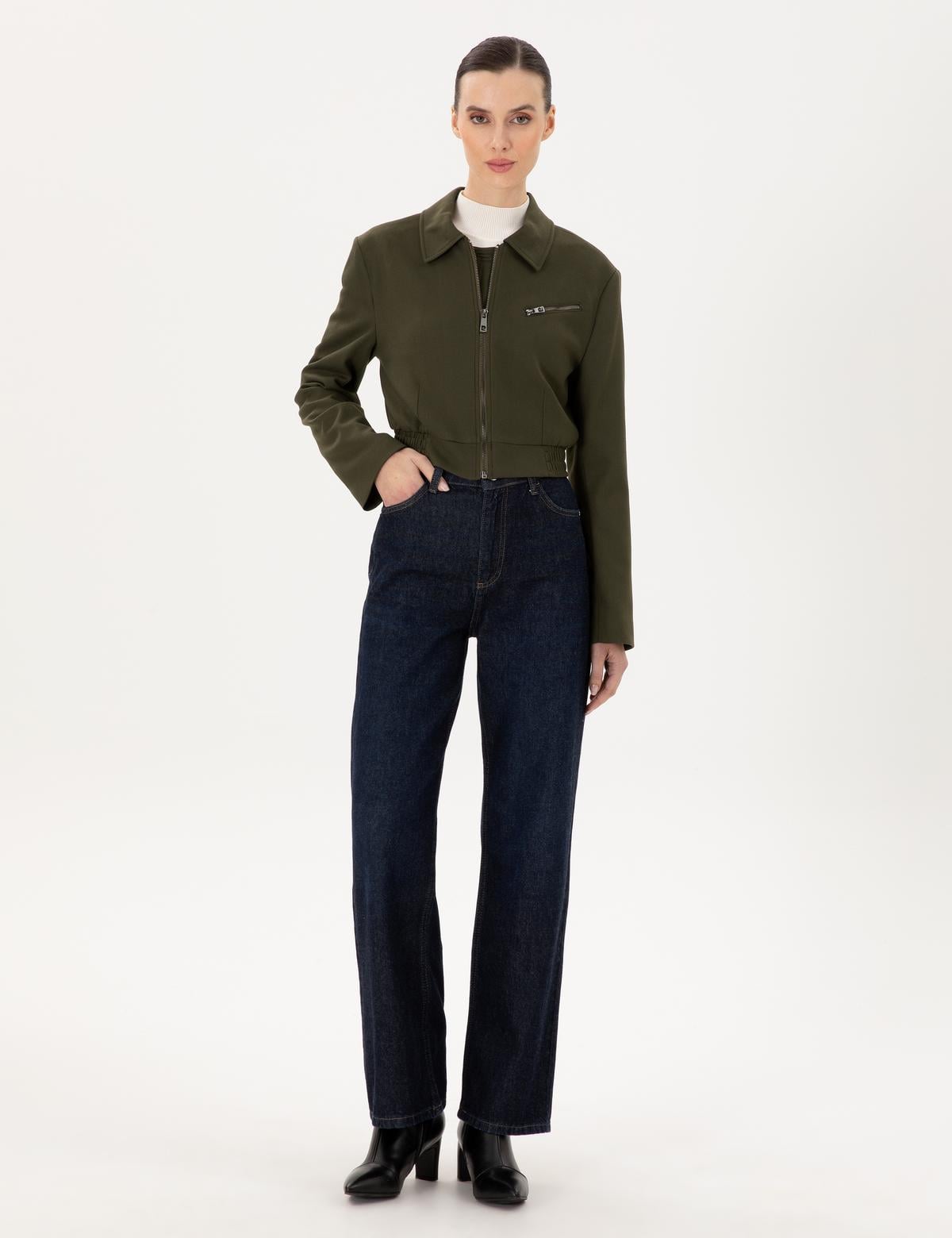 Haki Crop Top Ceket - 50290809021