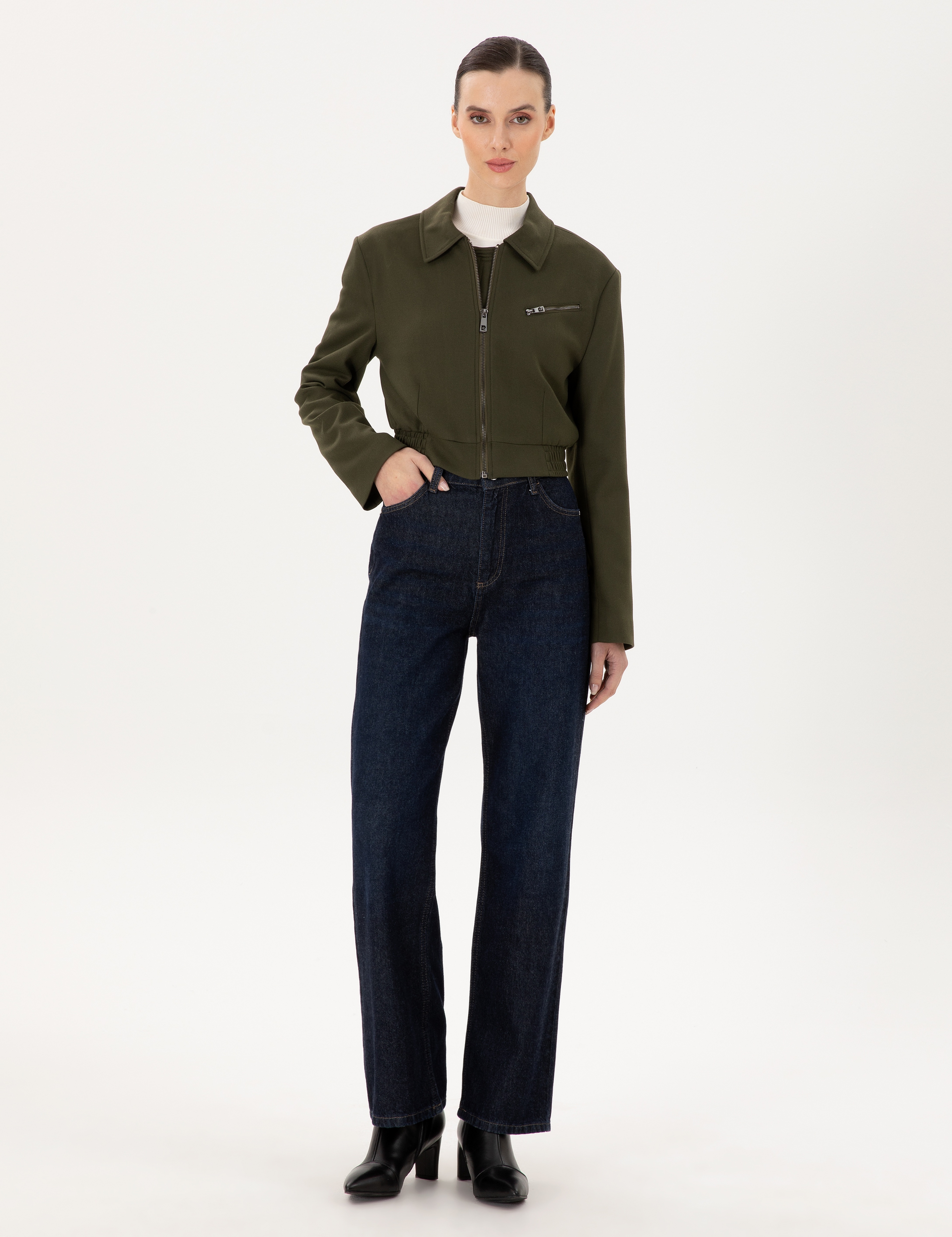 Haki Crop Top Ceket - Image 4