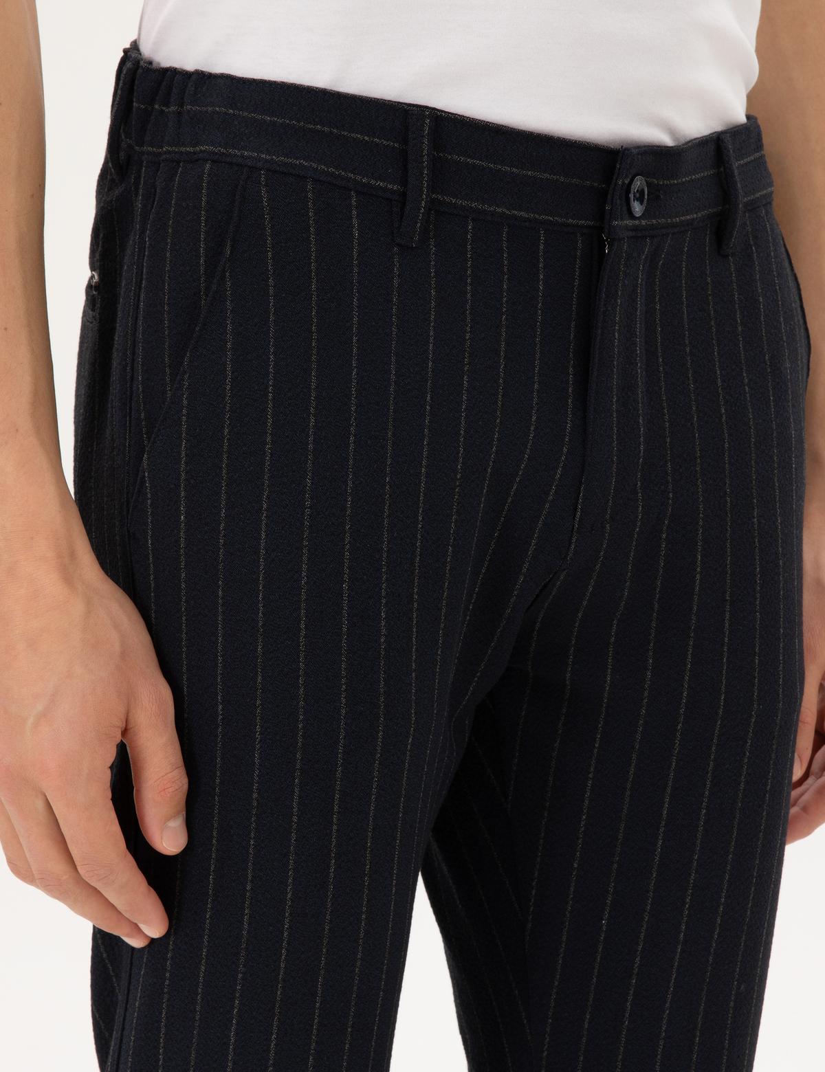 Lacivert Slim Fit Çizgili Kanvas Pantolon - 50295931019