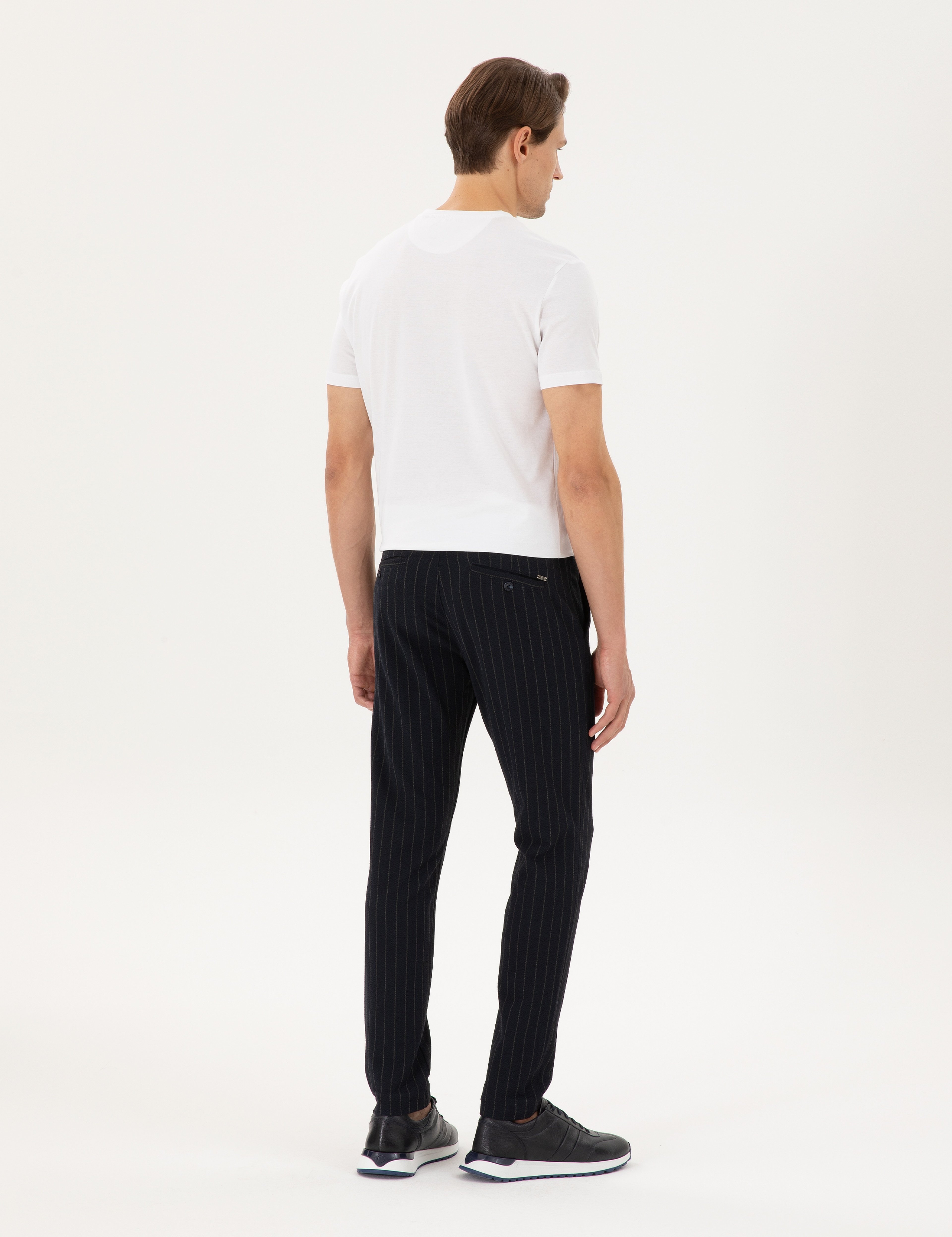 Lacivert Slim Fit Çizgili Kanvas Pantolon - Image 4