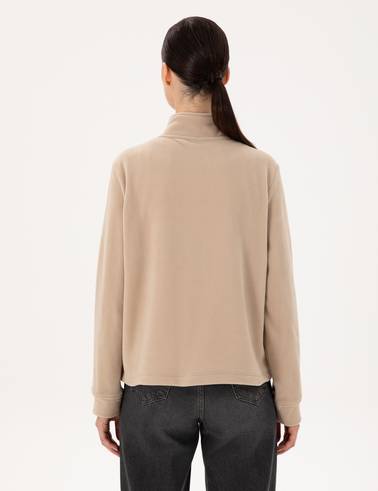 Bej Comfort Fit Fermuarlı Polar Sweatshirt