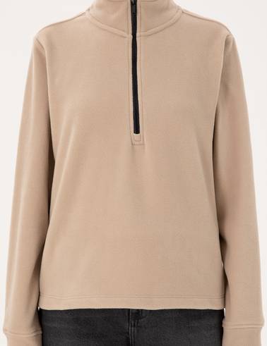 Bej Comfort Fit Fermuarlı Polar Sweatshirt