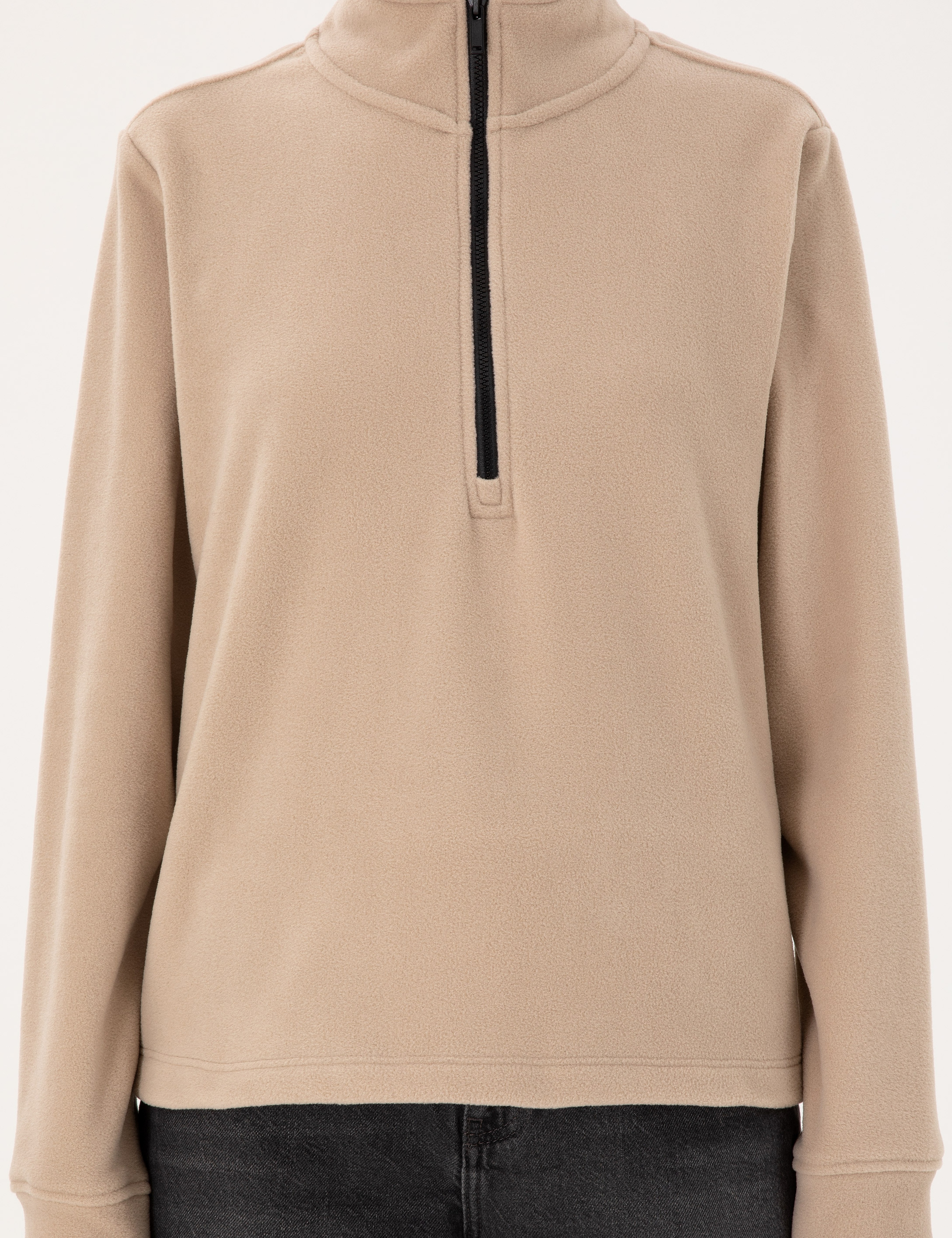 Bej Comfort Fit Fermuarlı Polar Sweatshirt
