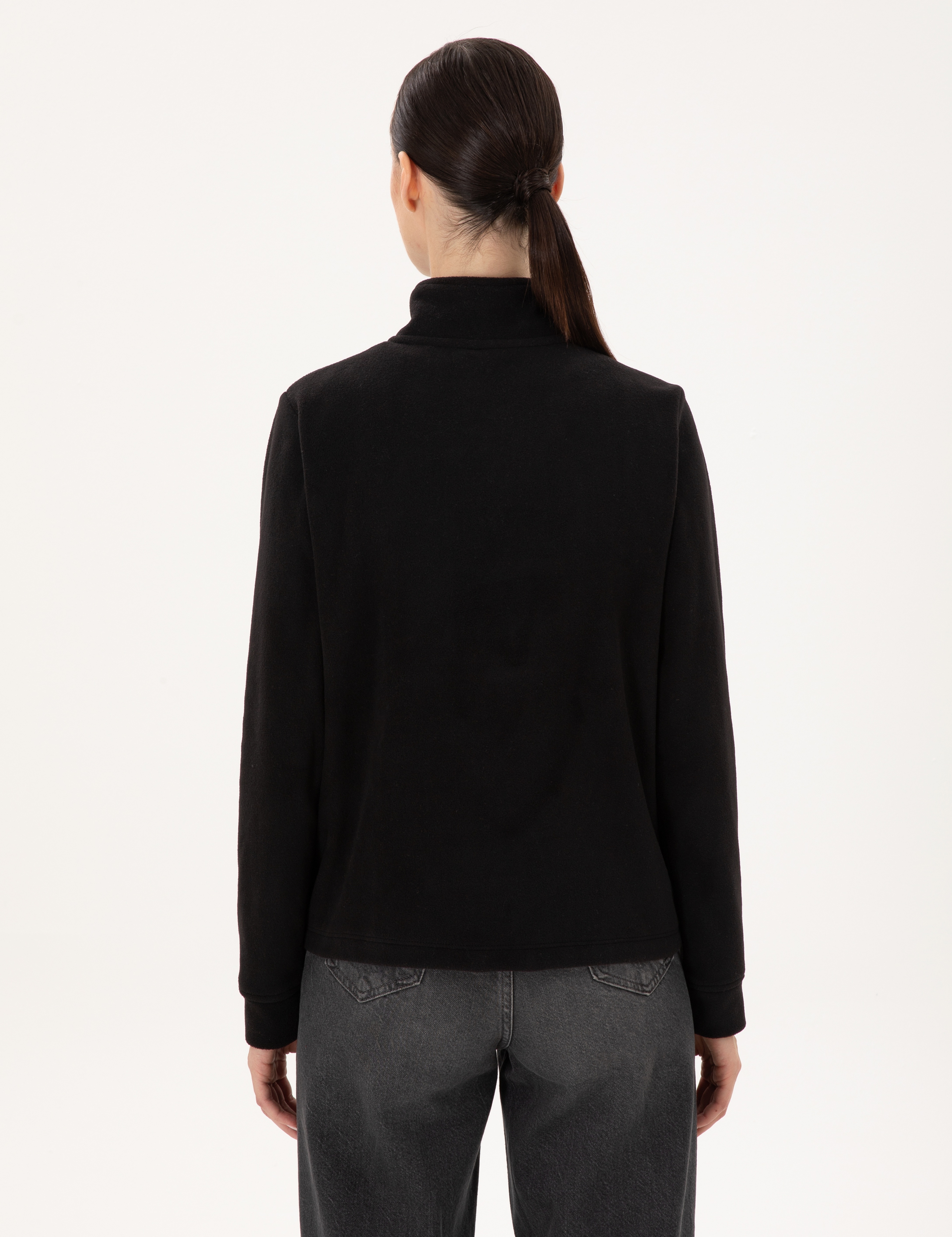Siyah Comfort Fit Fermuarlı Polar Sweatshirt