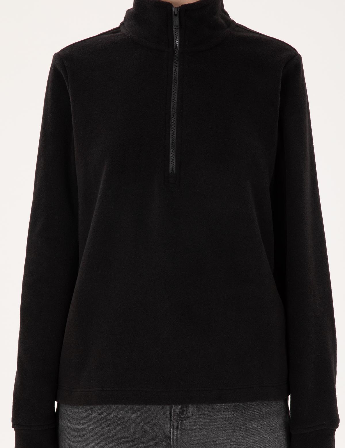 Siyah Comfort Fit Fermuarlı Polar Sweatshirt - 50300846021