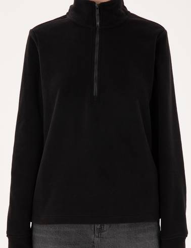 Siyah Comfort Fit Fermuarlı Polar Sweatshirt