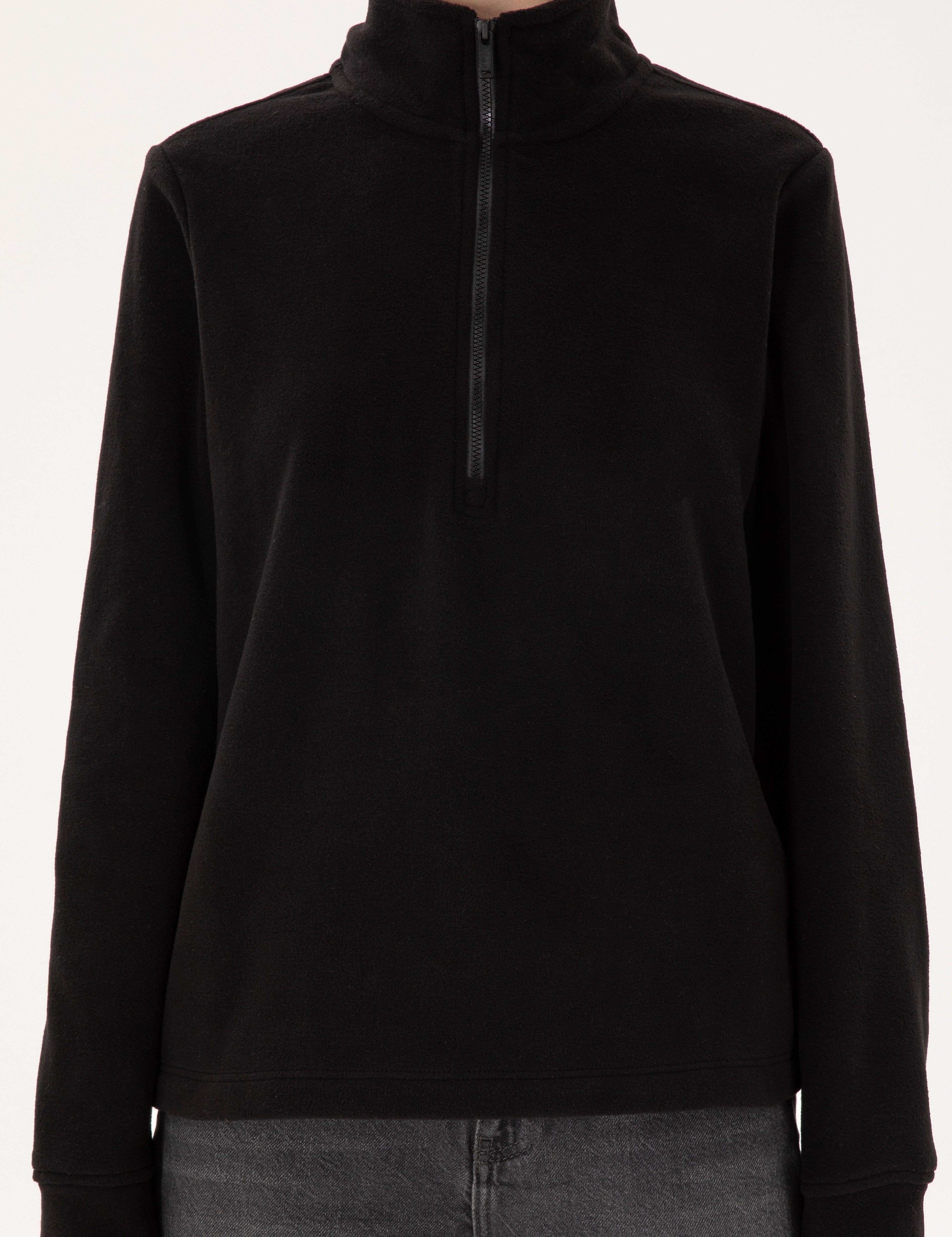 Siyah Comfort Fit Fermuarlı Polar Sweatshirt - Image 6