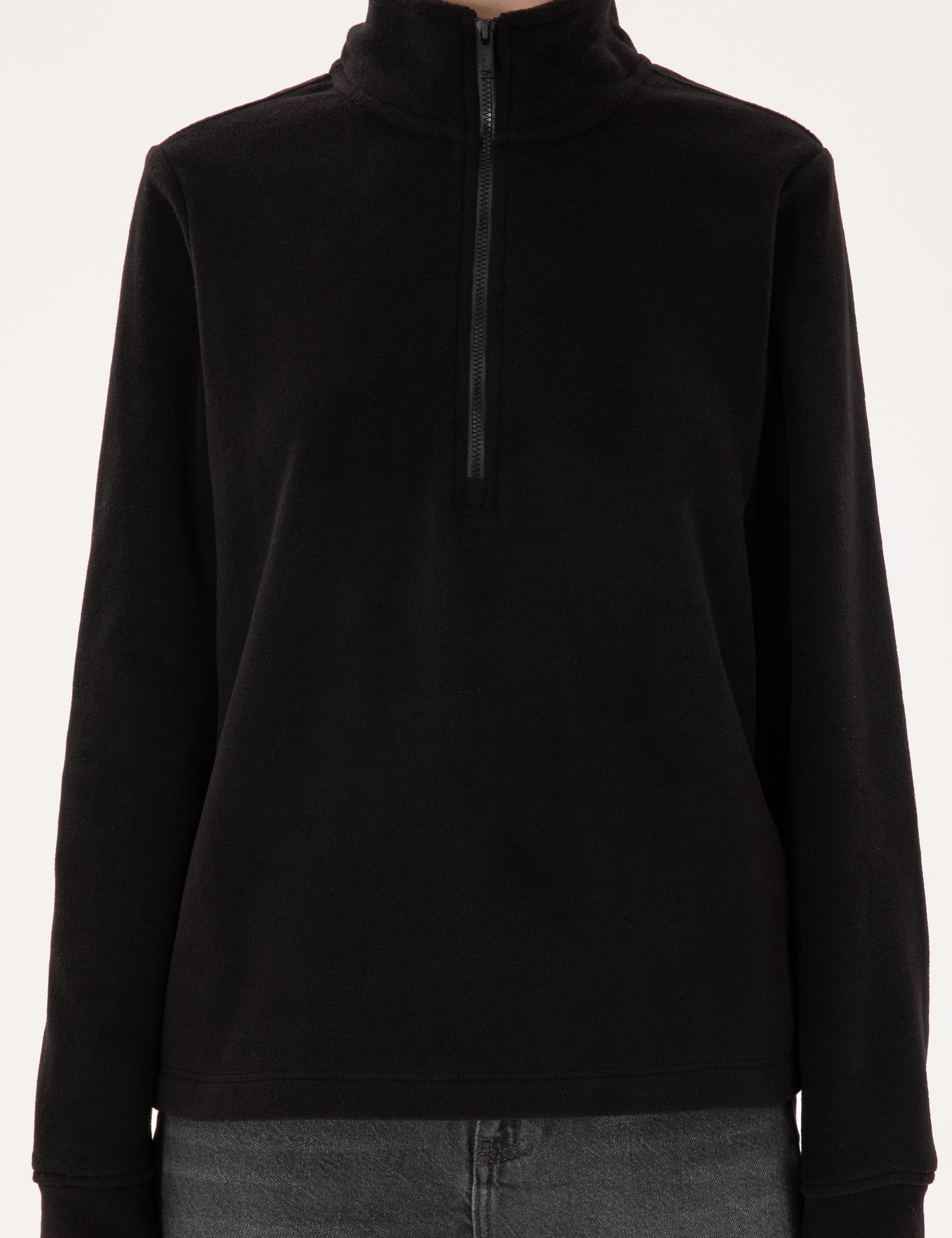 Siyah Comfort Fit Fermuarlı Polar Sweatshirt