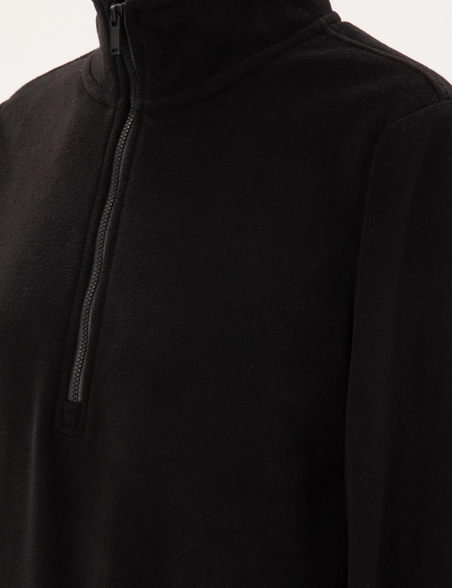Siyah Comfort Fit Fermuarlı Polar Sweatshirt