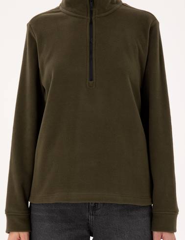 Haki Comfort Fit Fermuarlı Polar Sweatshirt