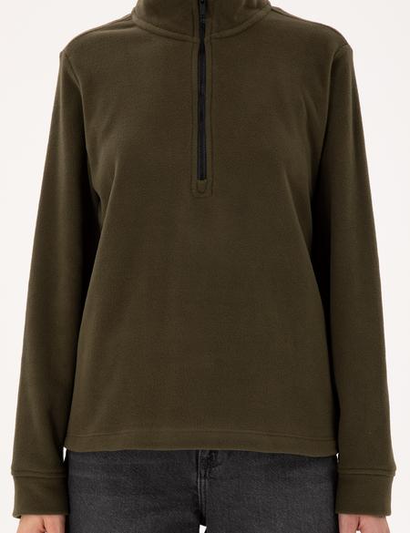 Haki Comfort Fit Fermuarlı Polar Sweatshirt - 50300846048