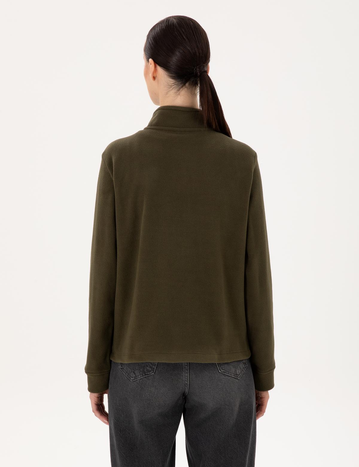 Haki Comfort Fit Fermuarlı Polar Sweatshirt - 50300846048