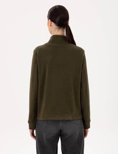 Haki Comfort Fit Fermuarlı Polar Sweatshirt
