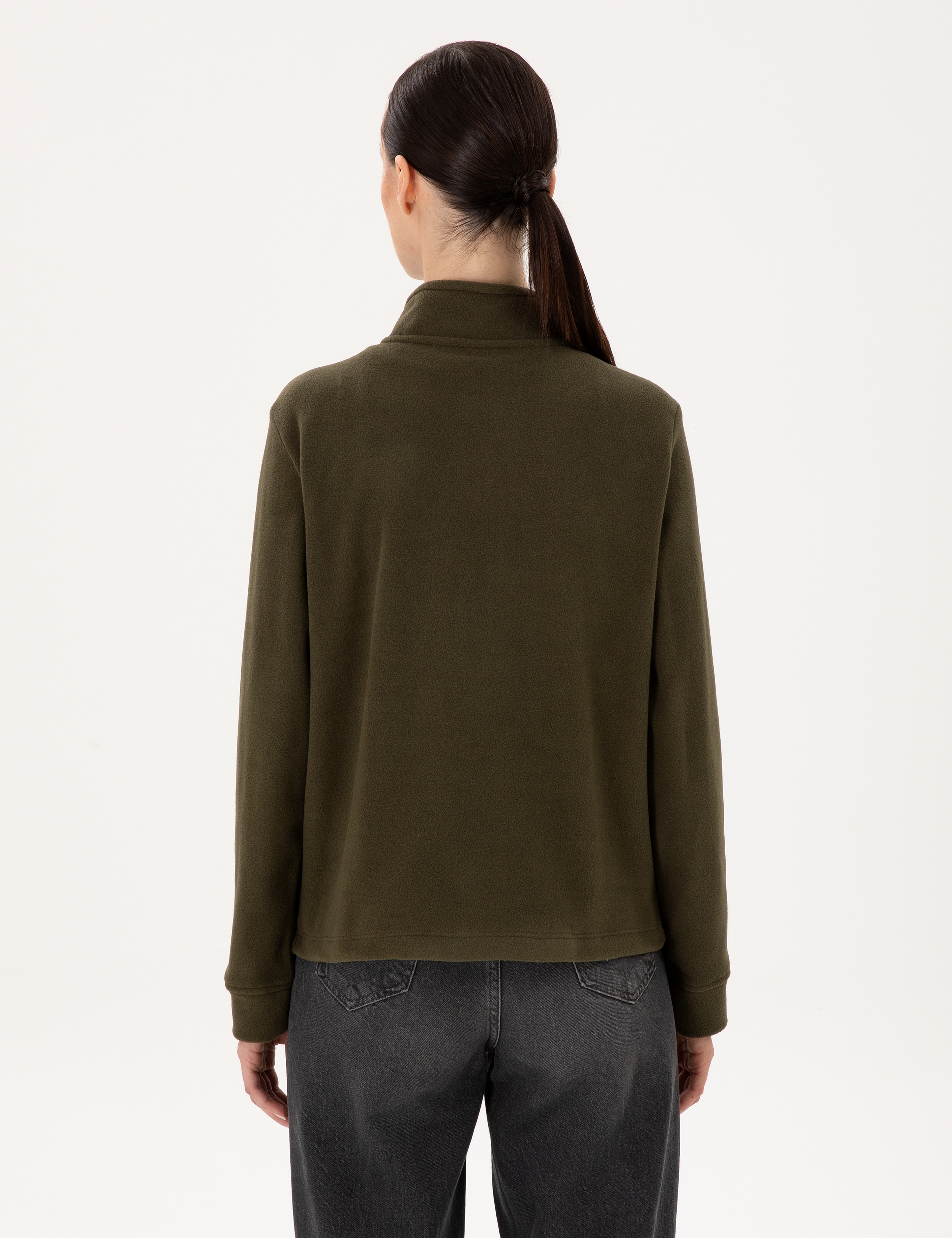 Haki Comfort Fit Fermuarlı Polar Sweatshirt - Image 5