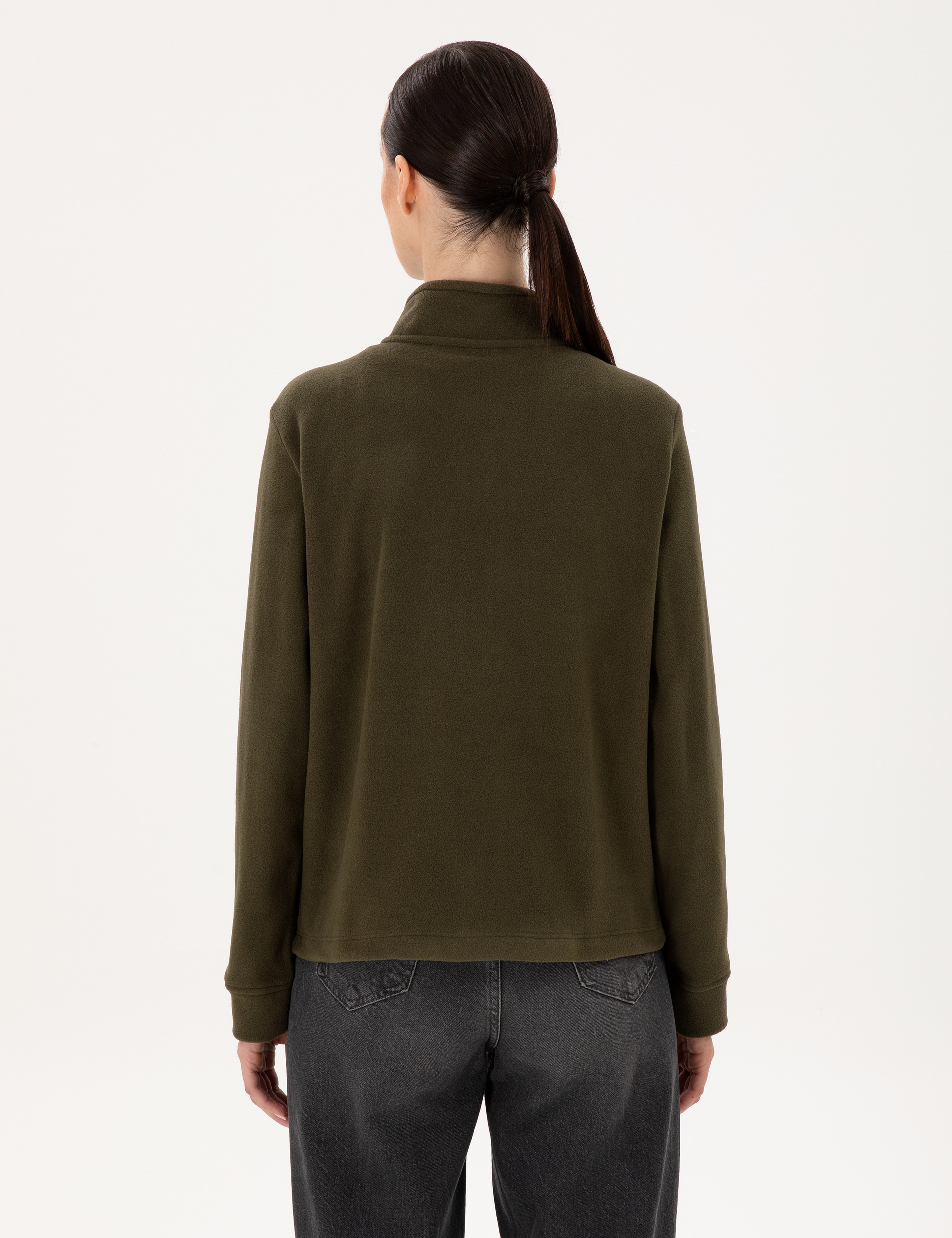 Haki Comfort Fit Fermuarlı Polar Sweatshirt