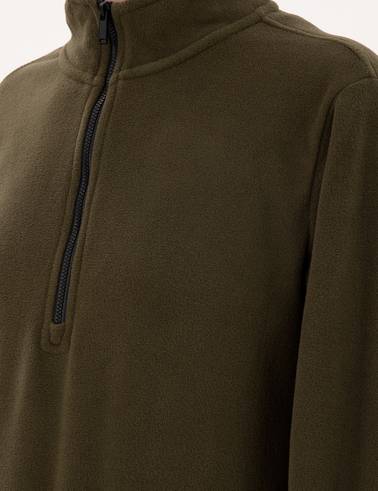 Haki Comfort Fit Fermuarlı Polar Sweatshirt
