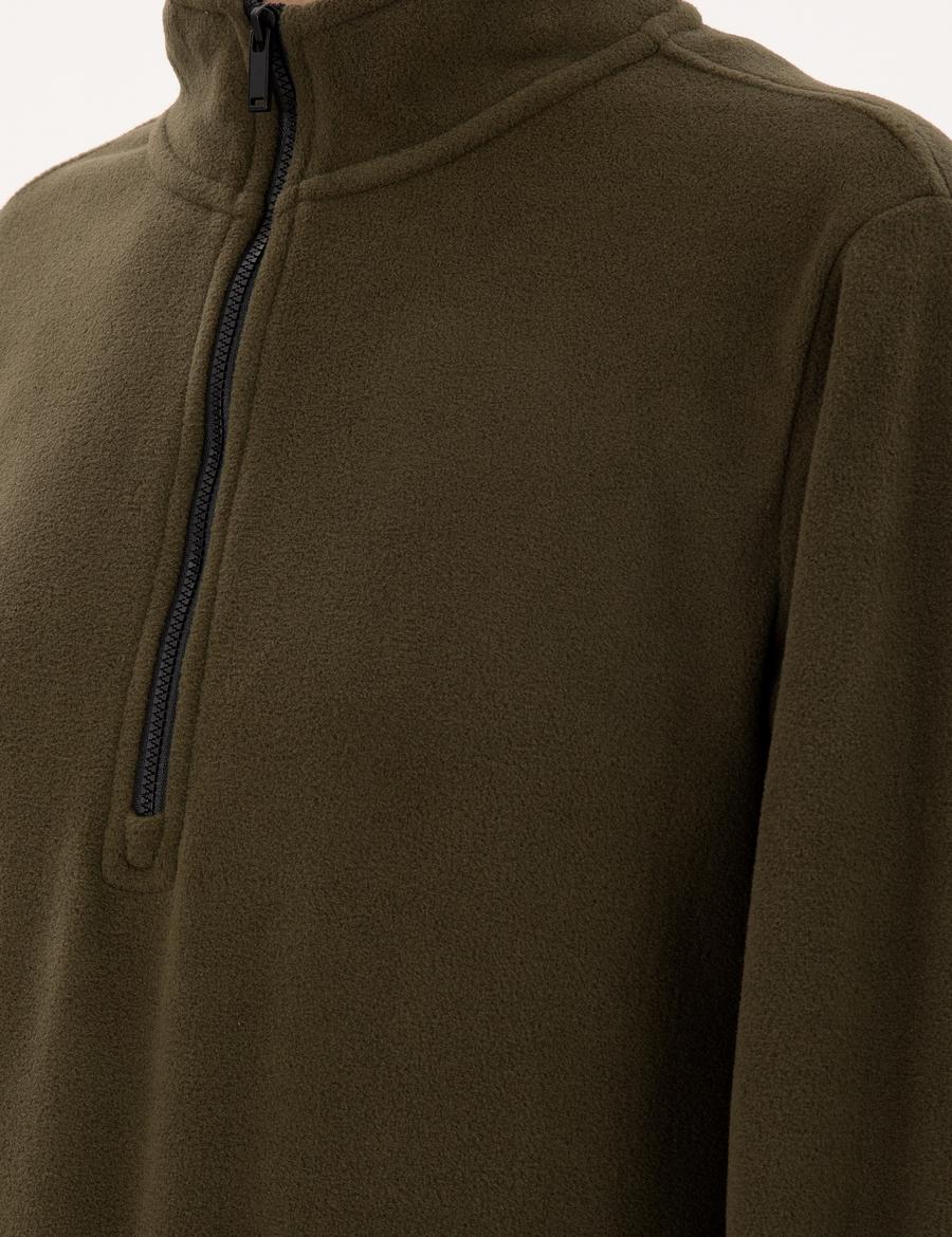 Haki Comfort Fit Fermuarlı Polar Sweatshirt